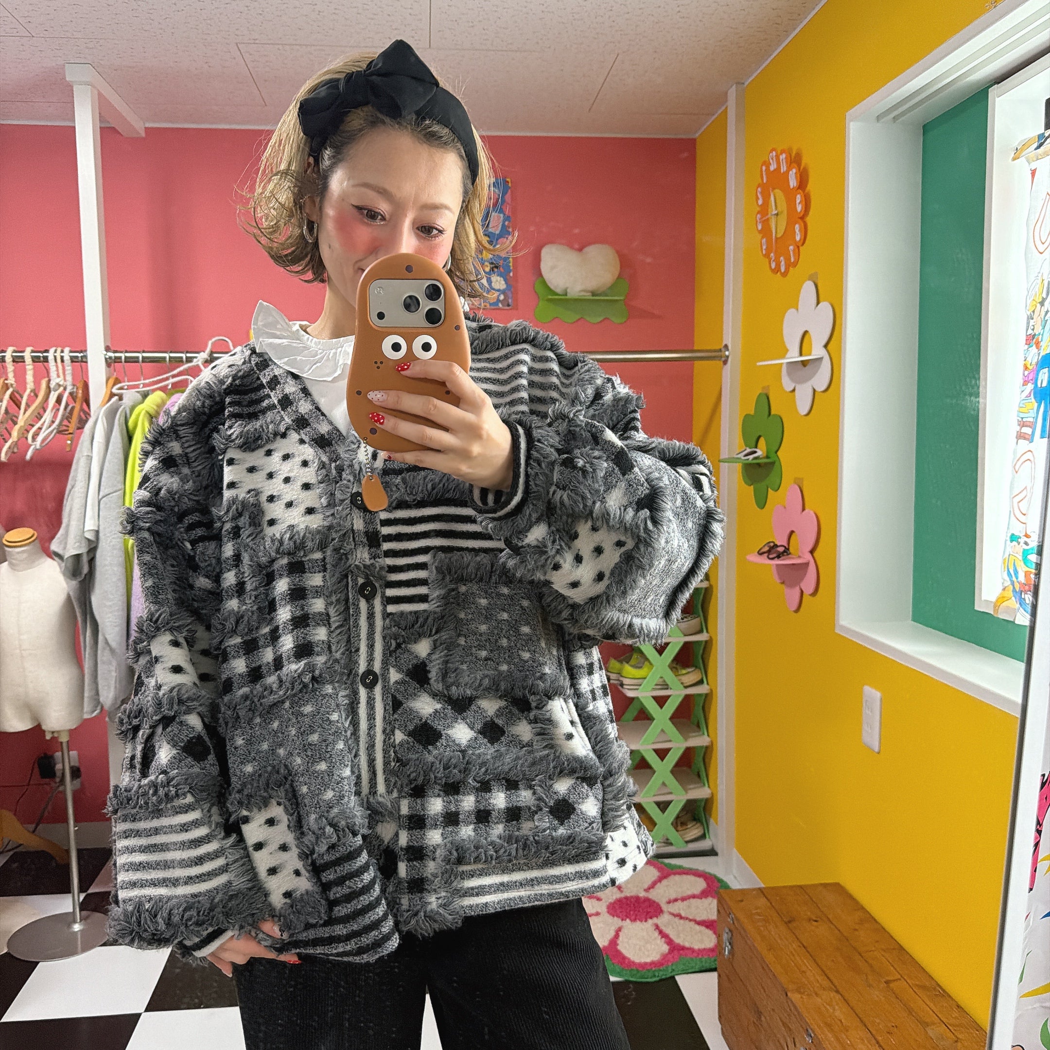 ※予約※ドット切り替えカーディガン 2月下旬ごろの出荷予定