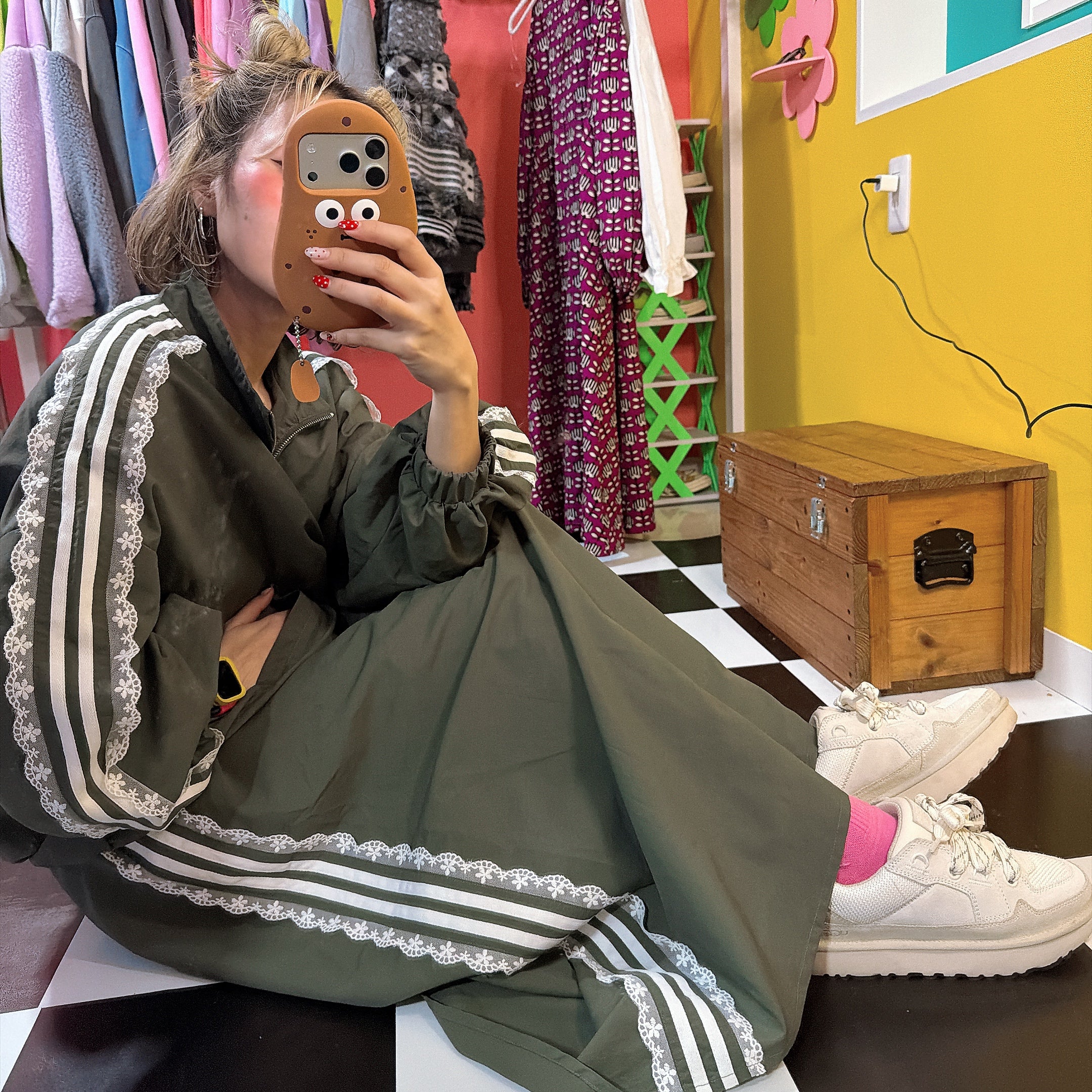 ※予約※2色 セットアップ可 撥水ナイロンレースライントラックスカート 1月下旬～2月上旬出荷予定