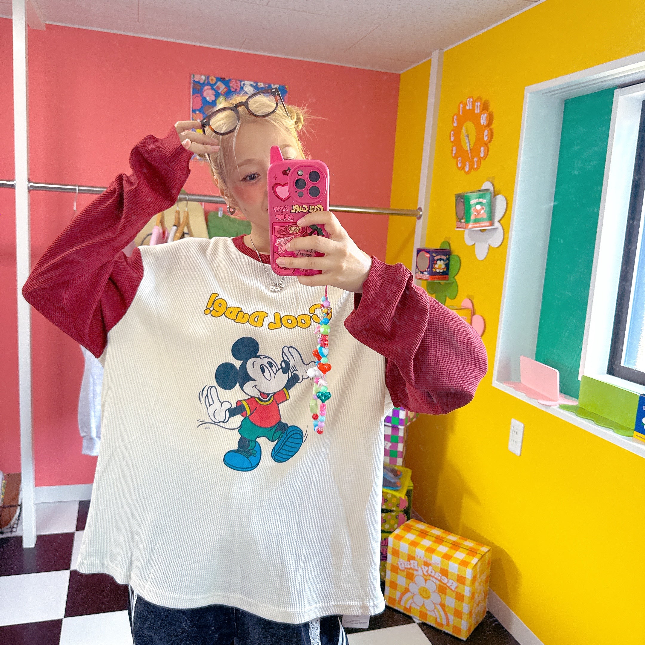 ※予約※ 2色 レトロミッキーワッフルロンTEE 10月下旬〜11月上旬ごろのお届け予定
