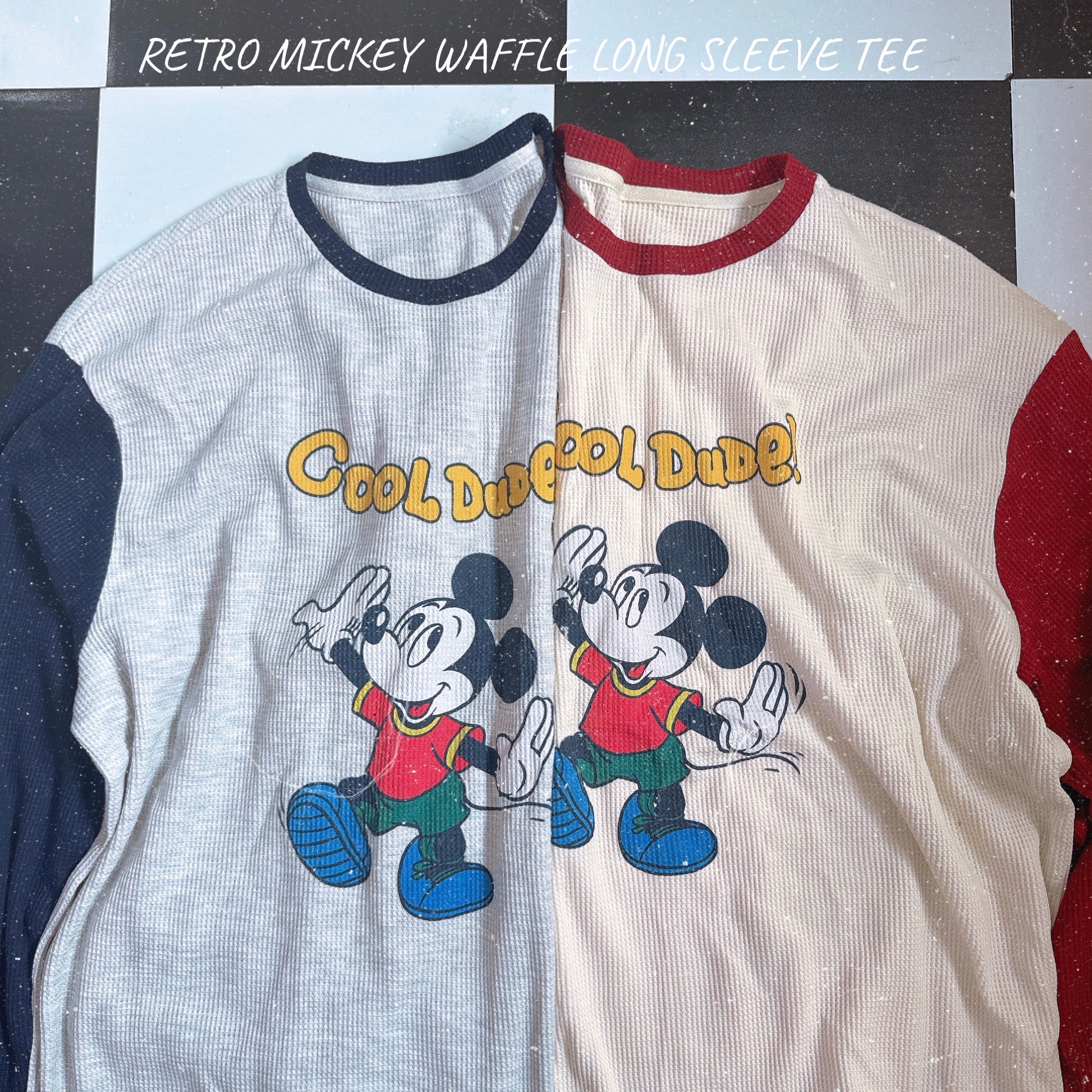 ※予約※ 2色 レトロミッキーワッフルロンTEE 10月下旬〜11月上旬ごろのお届け予定