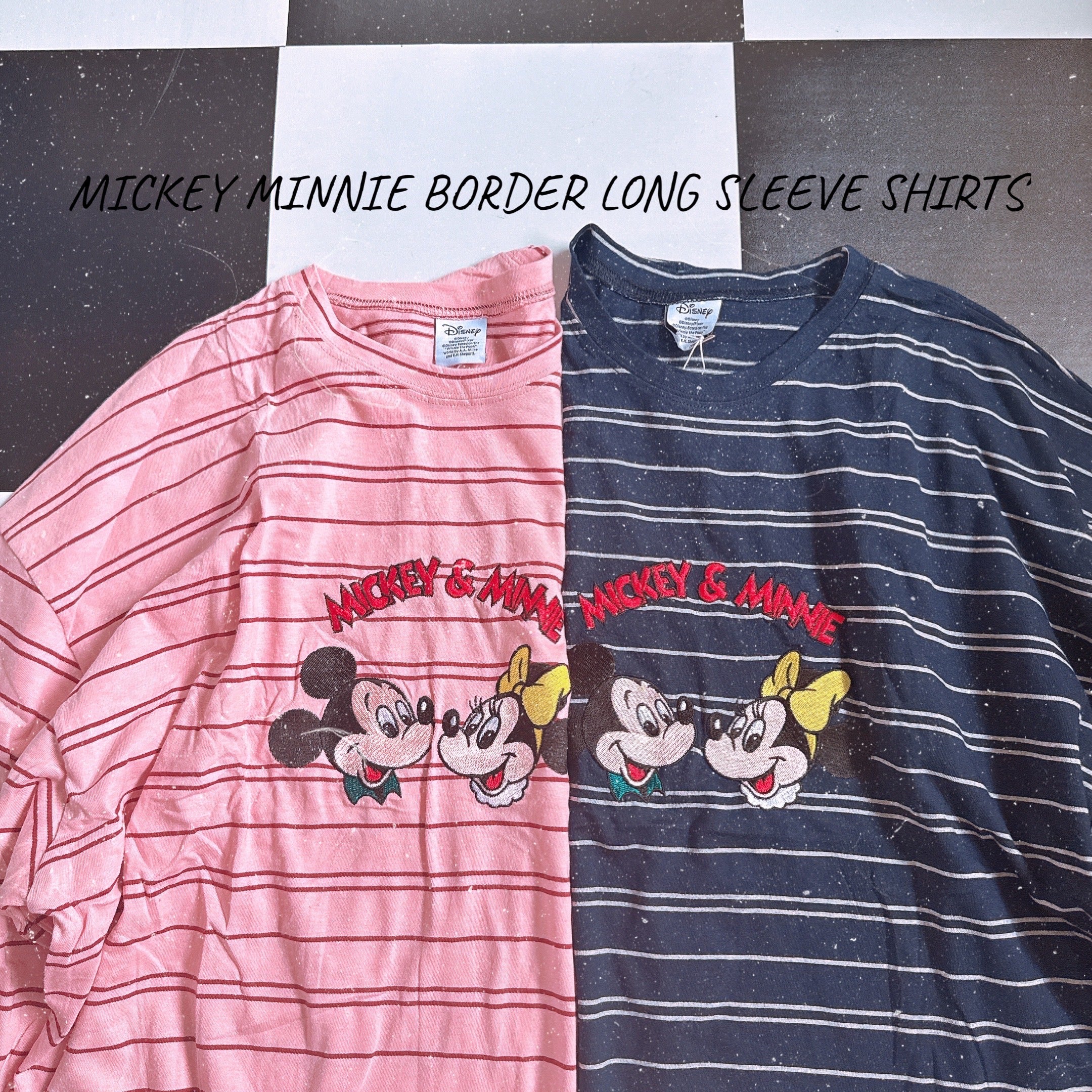 ※予約※ 2色 ミッキーミニー刺繍レトロボーダーロンTEE 10月下旬ごろのお届け予定