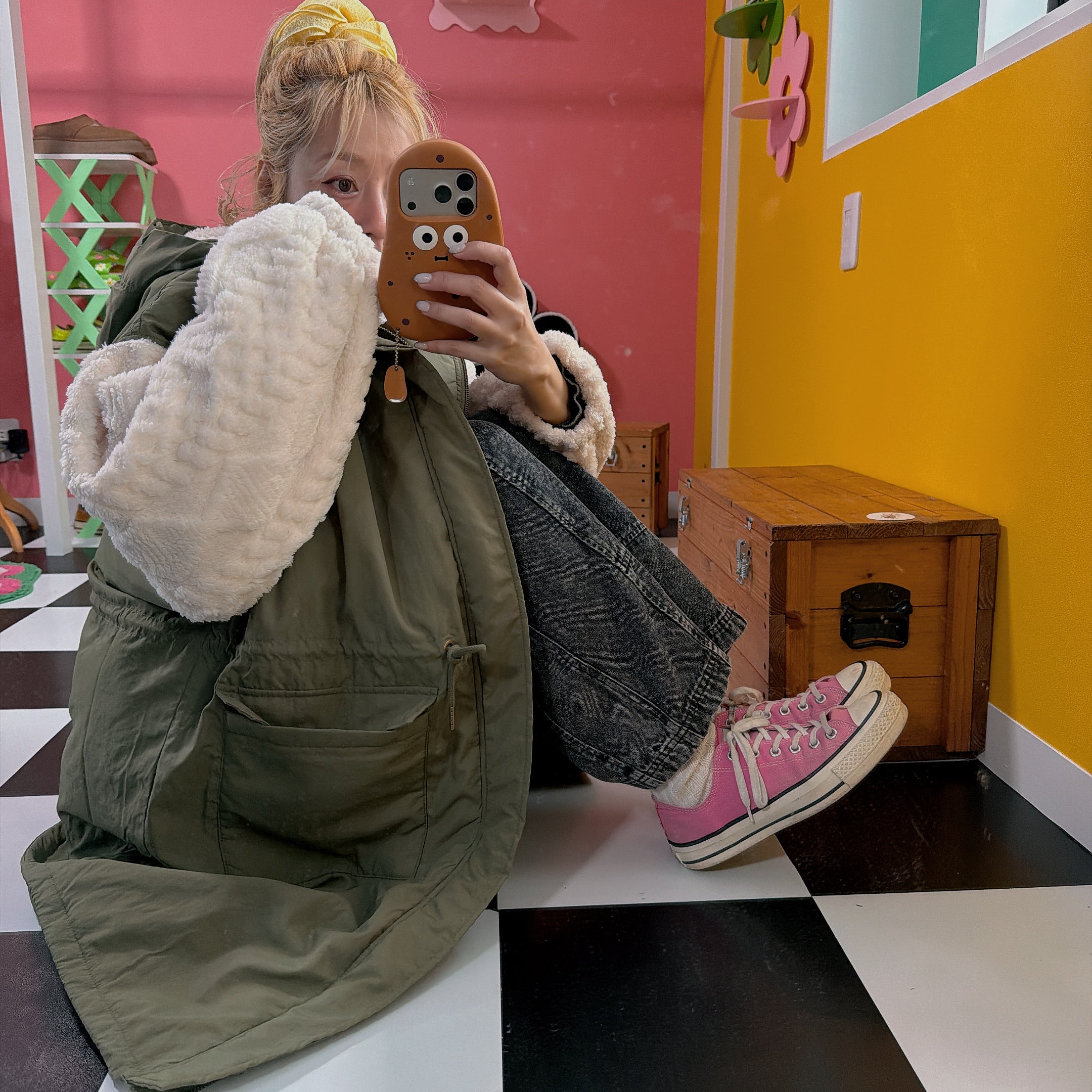 即納 上限あり ハイブリッド袖ボアコート 4〜5営業日で出荷予定