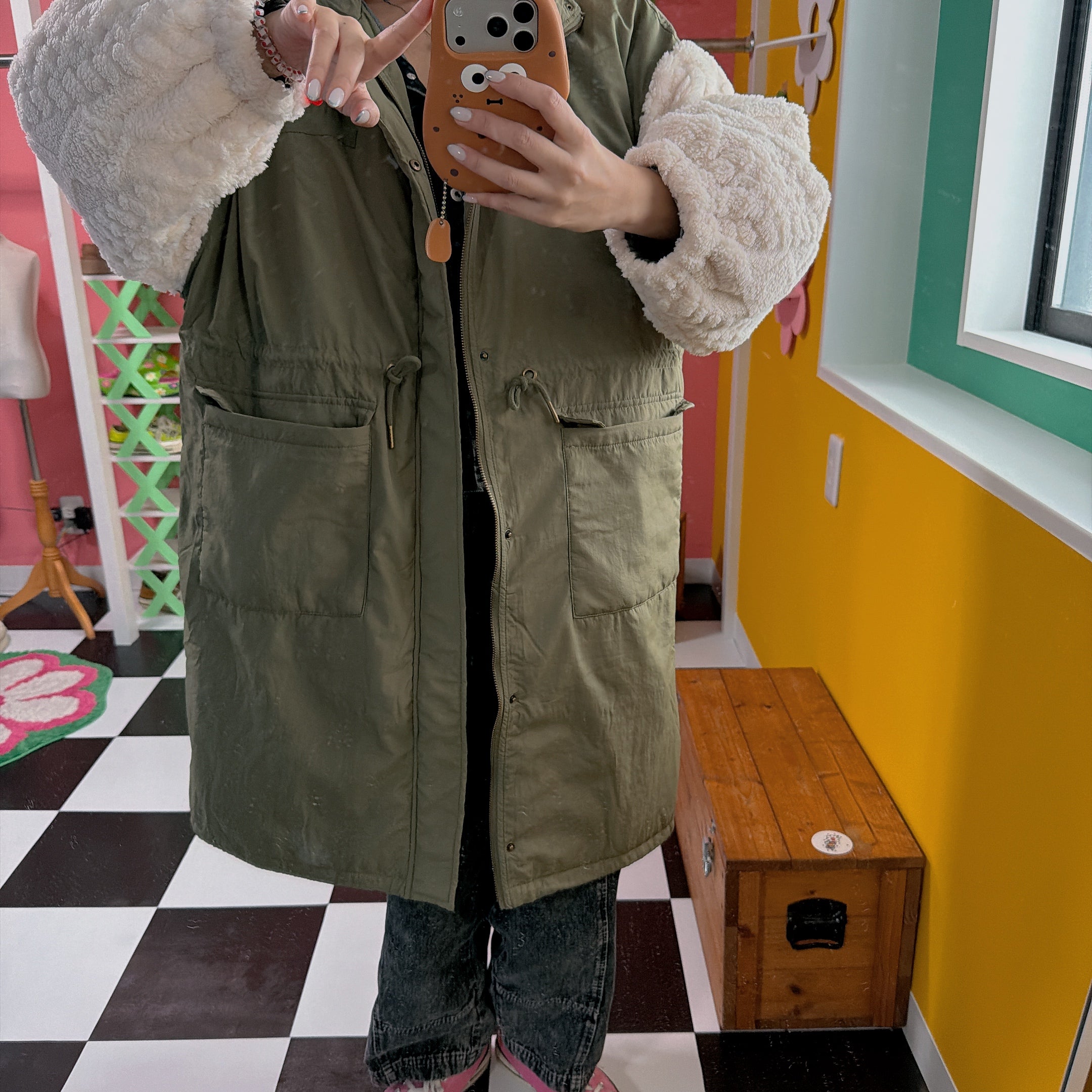 即納 上限あり ハイブリッド袖ボアコート 4〜5営業日で出荷予定