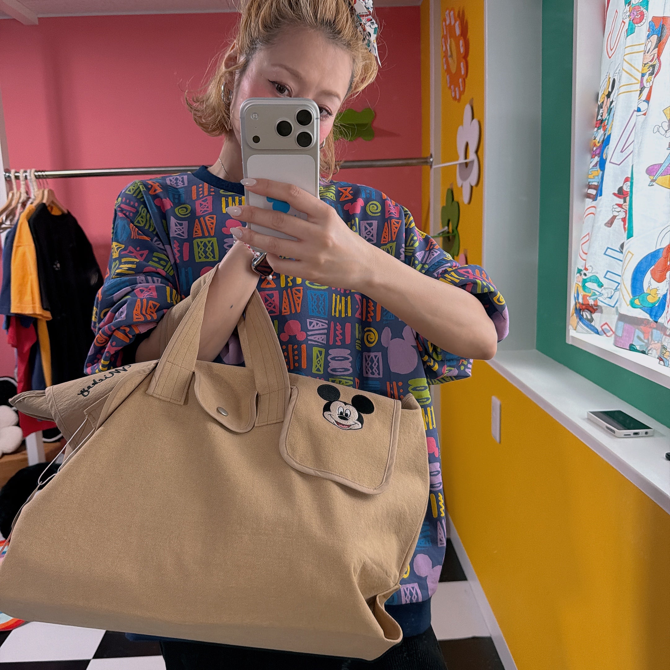 ※Pre-order※ 4 colors Mickey Mouse design embroidered tote bag Scheduled to ship around mid-March