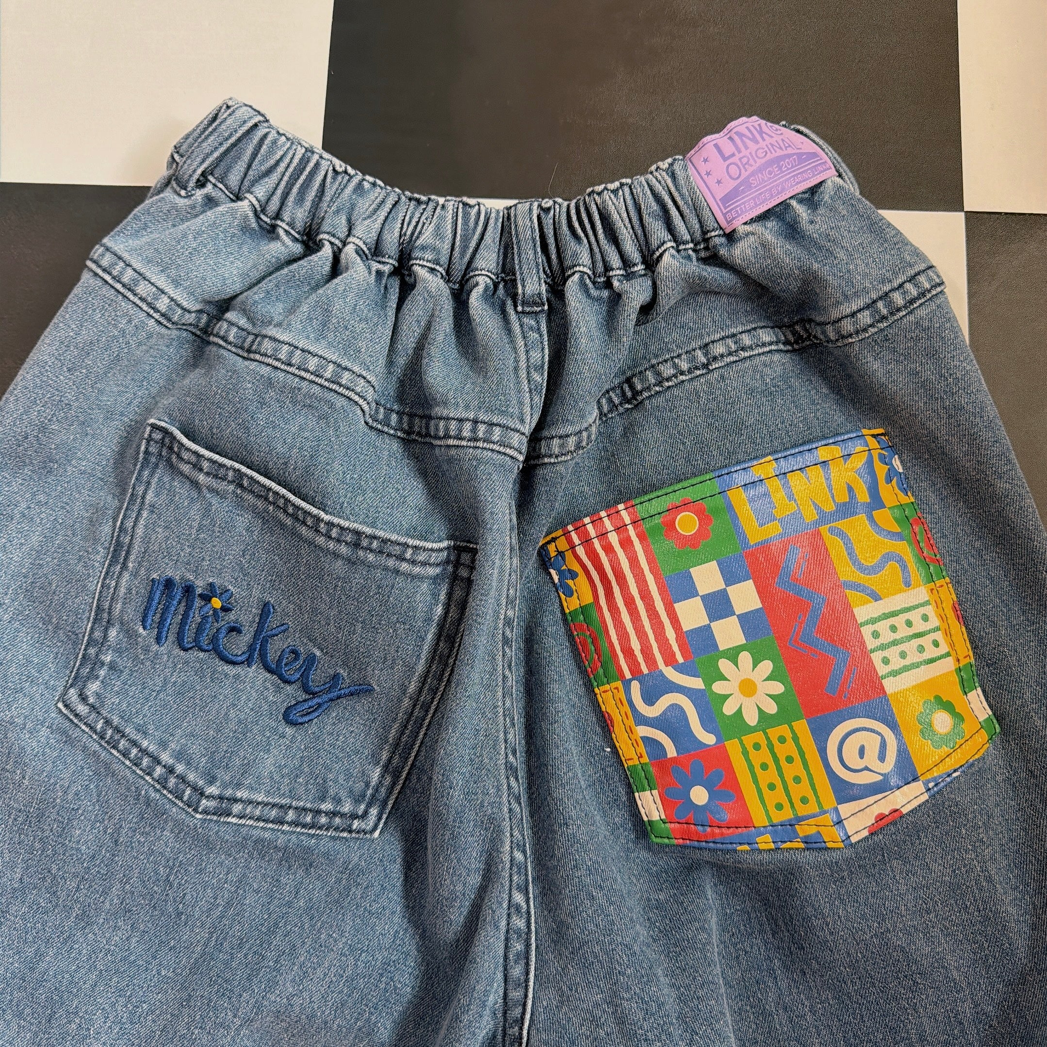 予備在庫のみ再販※LINK@オリジナル ミッキーパッチデニム 6月中の出荷予定