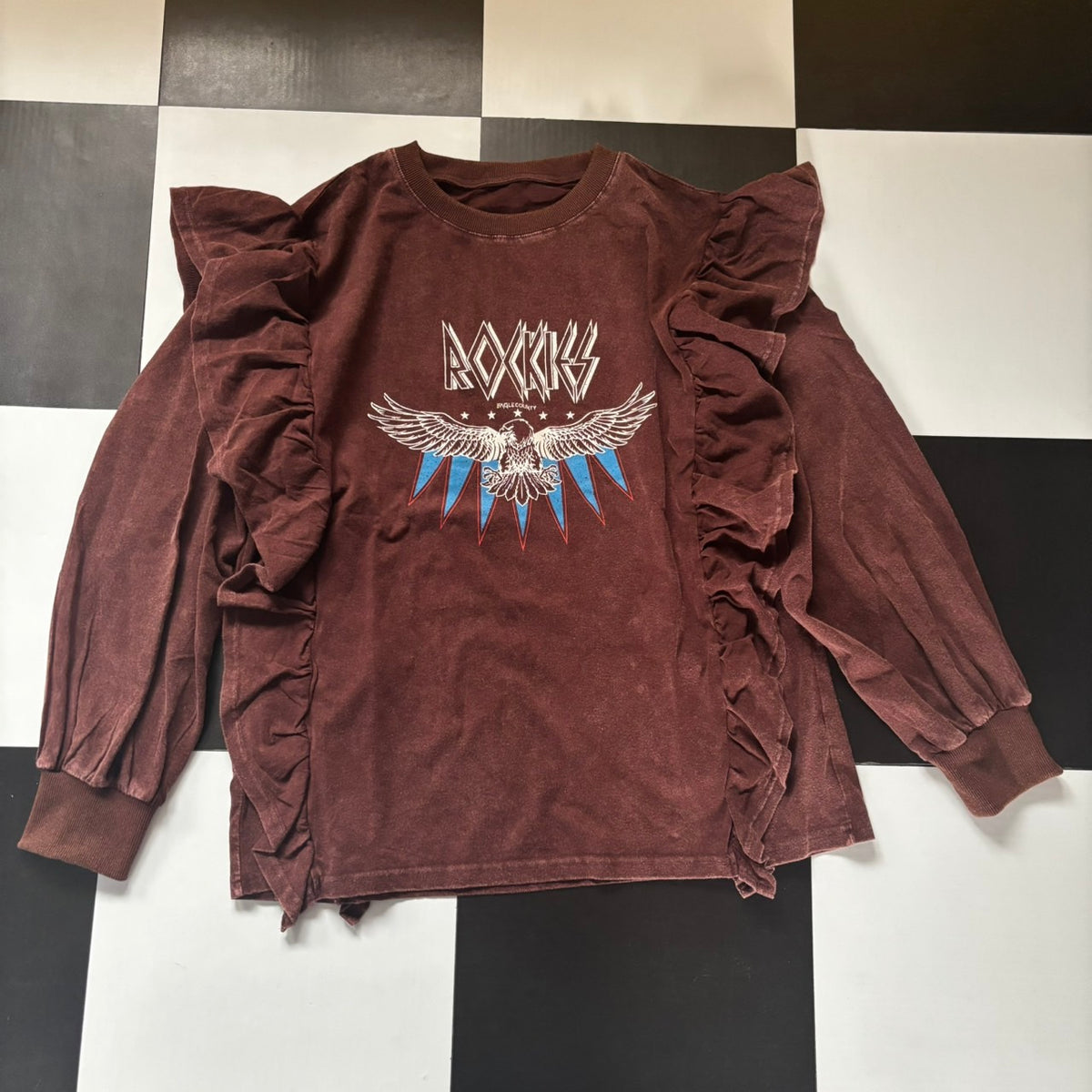 ※予約※ 3色 イーグルプリント ROCKSロゴ フリルロンT 納期目安は商品ページに記載