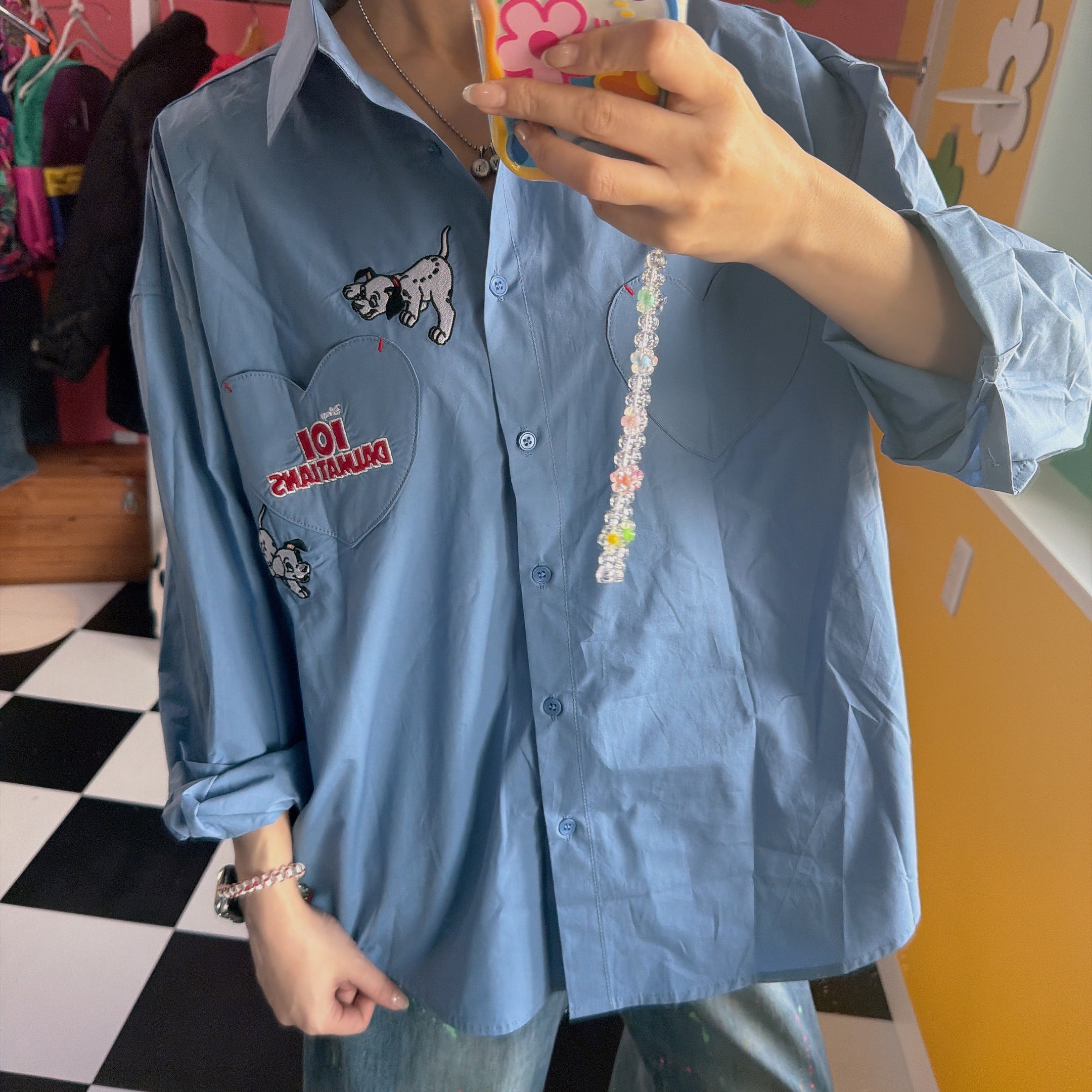 ※予約※3色 101DALMATIAN刺繍ハートポケットシャツ 5月中の出荷予定