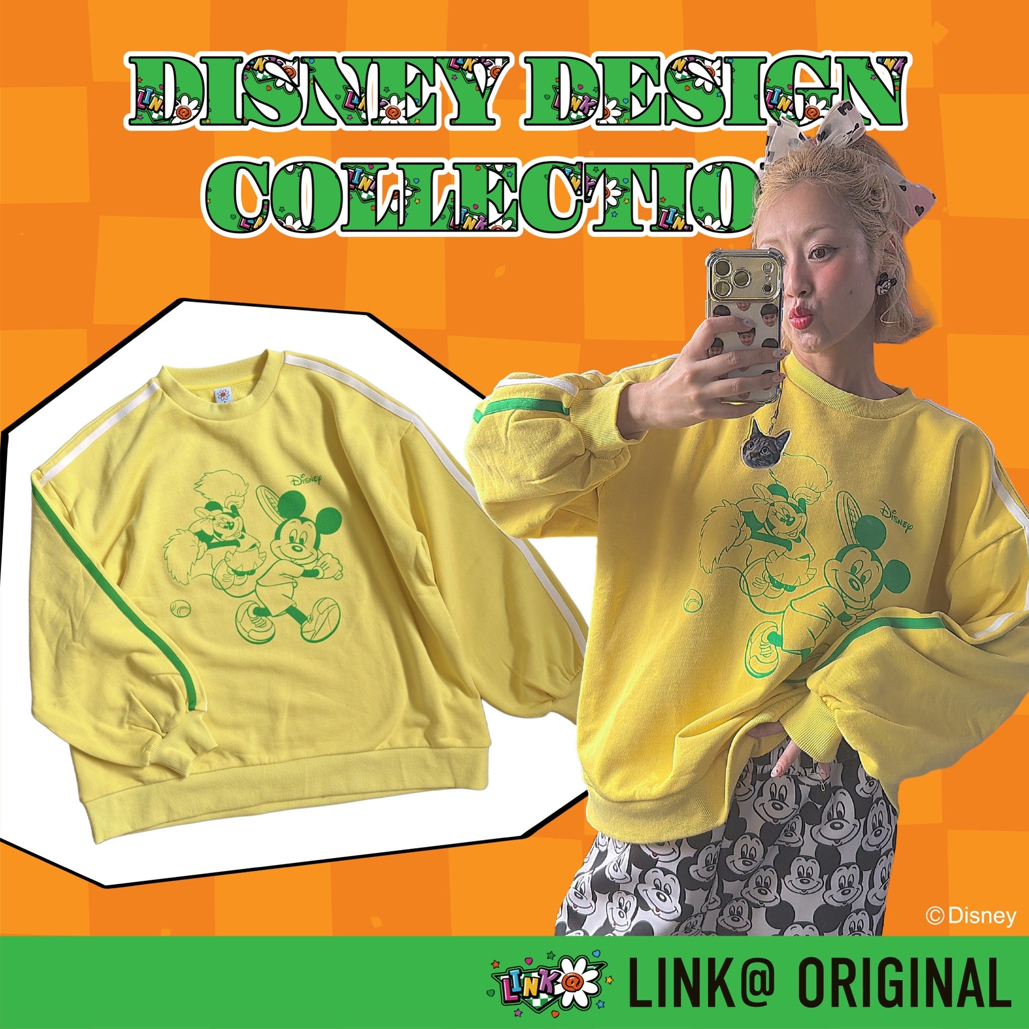 ※予約※ LINK@ORIGINAL ミッキー&ミニー テニスアートラインスウェット 10月中の出荷予定