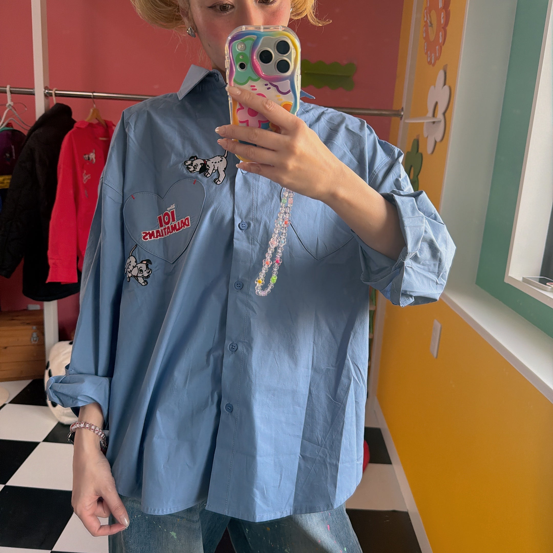 ※予約※3色 101DALMATIAN刺繍ハートポケットシャツ 5月中の出荷予定