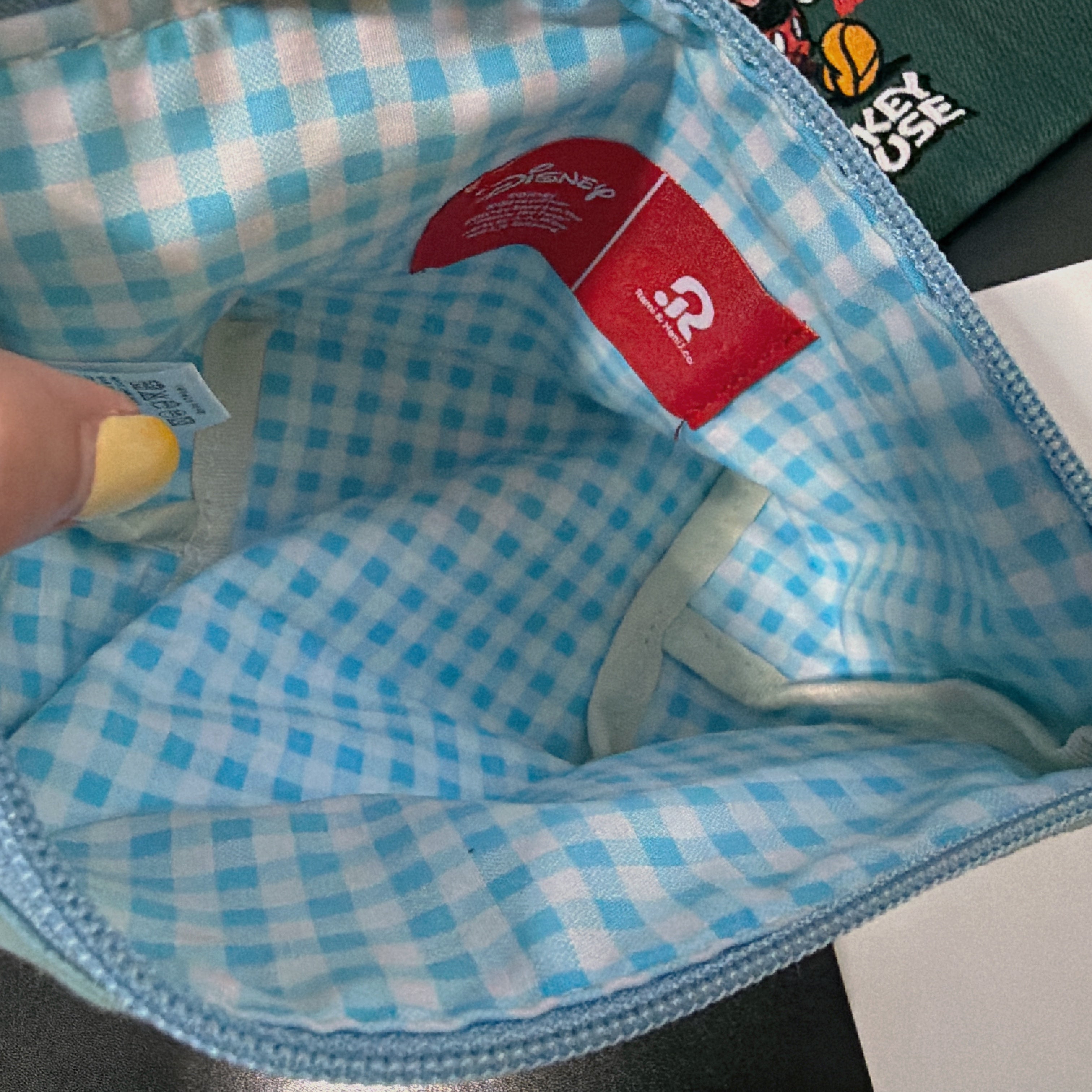 ※予約※3色 ミッキー刺繍裏地ギンガム柄ポーチ 12月中の出荷予定