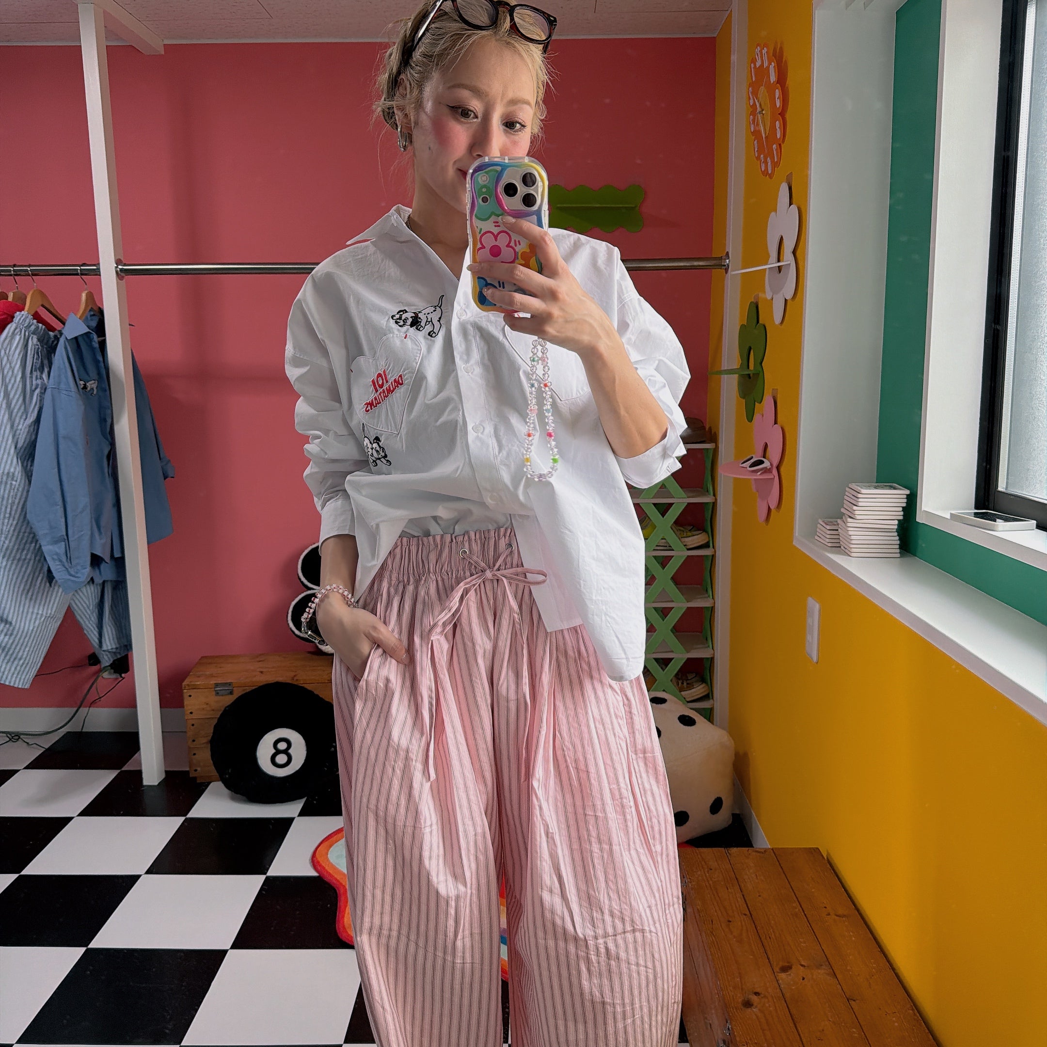 ※予約※2色 ストライプタックギャザーパンツ  4月上旬の出荷予定