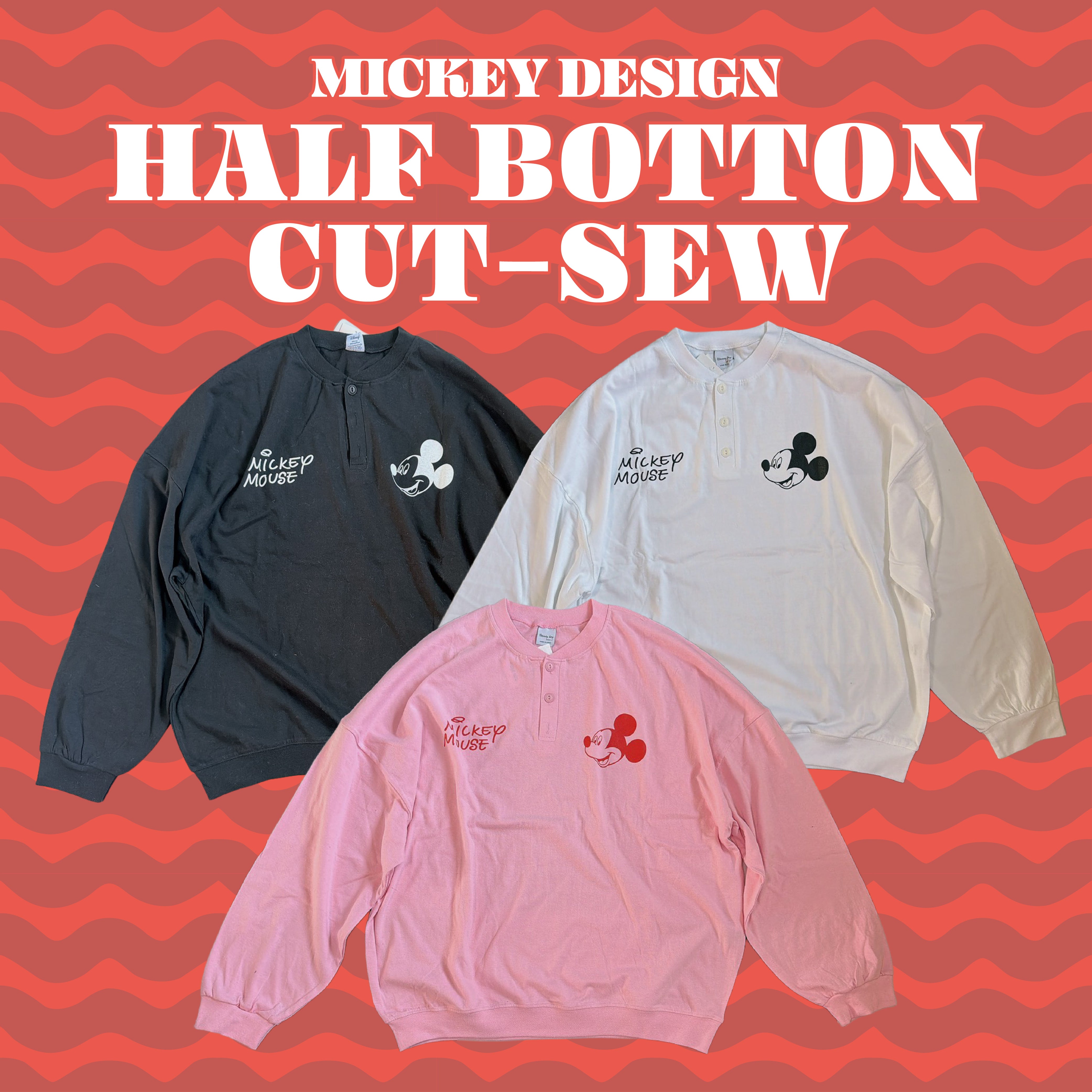 ※予約※3色 MICKEYヘンリーネックプルオーバー 5月中の出荷予定