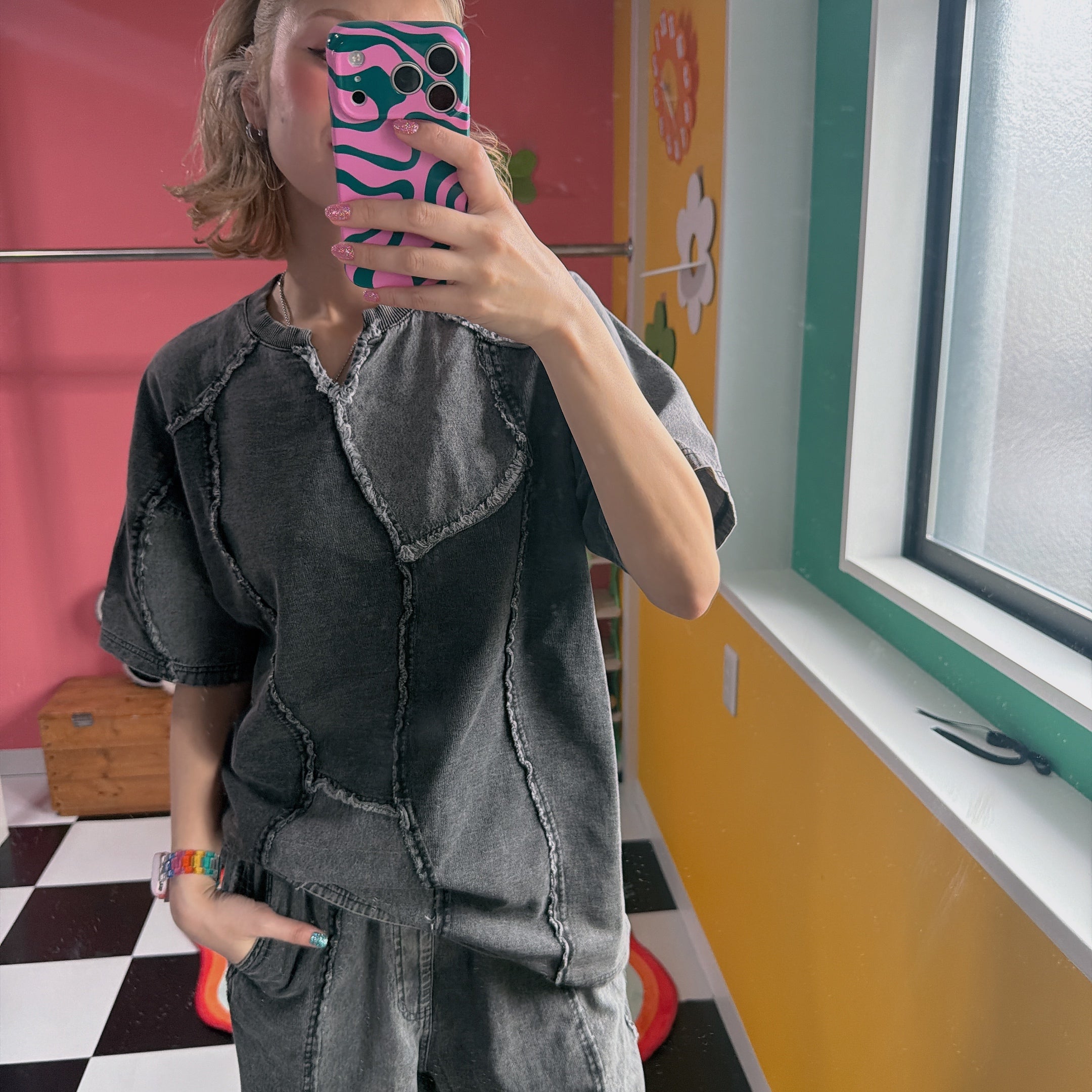 ※在庫限り※セットアップ可 ケミカル裏毛デニムウェーブ半袖Tシャツ&パンツ 4月上旬発送予定