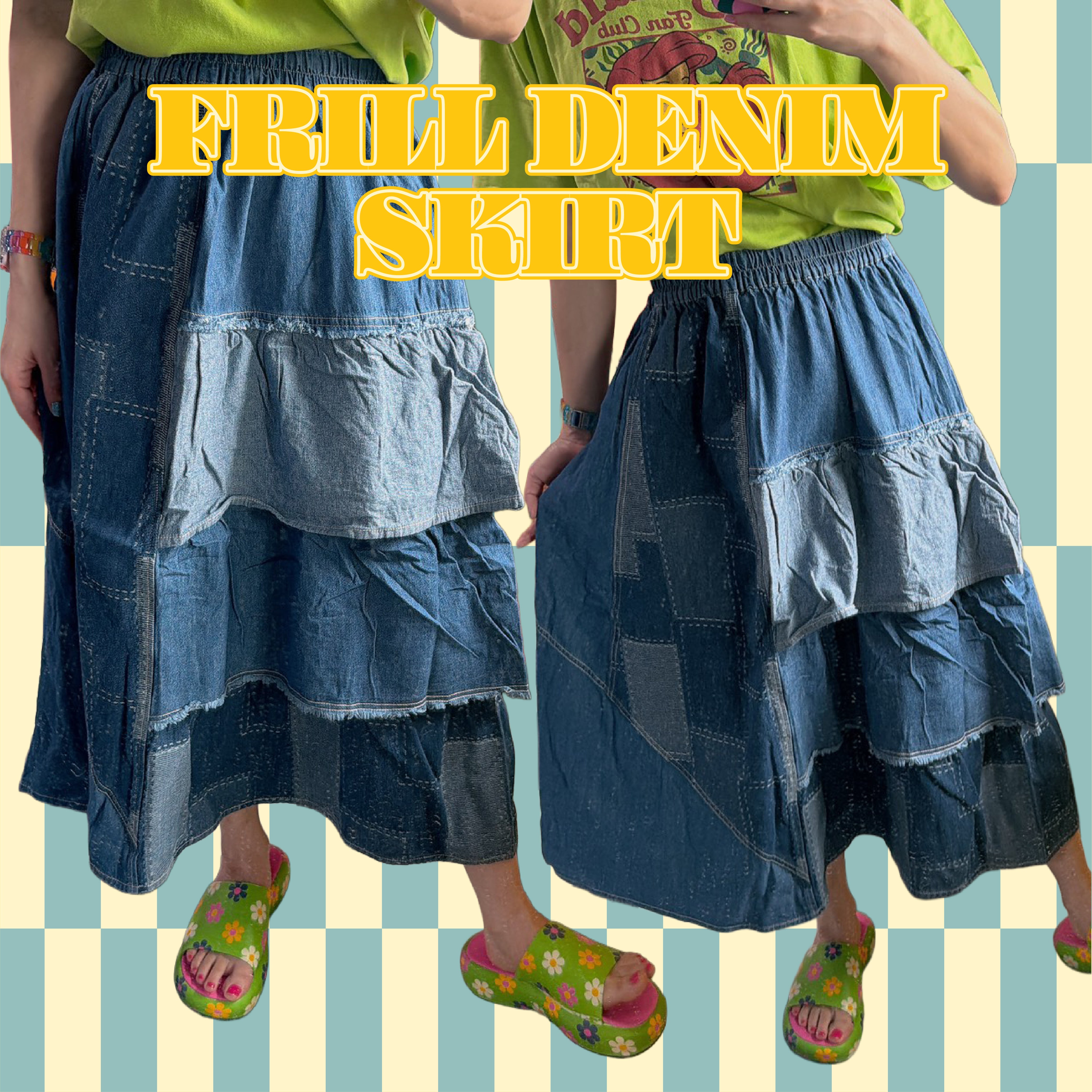 在庫限り デニムフレル切り替えスカート 4月上旬出荷予定