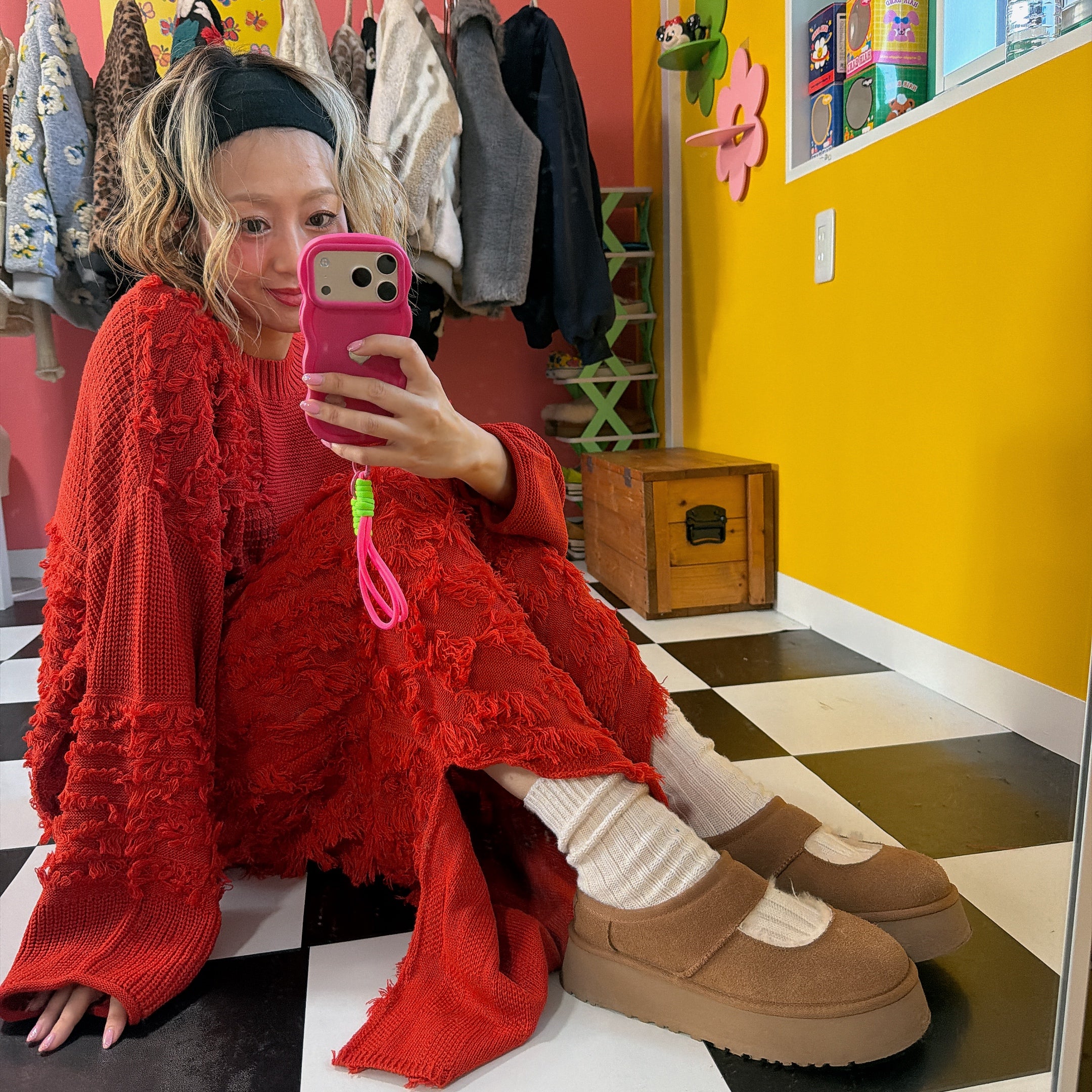 ※予約※セットアップ可能 フリンジMOKEニット&スカート 1月下旬ごろの出荷予定