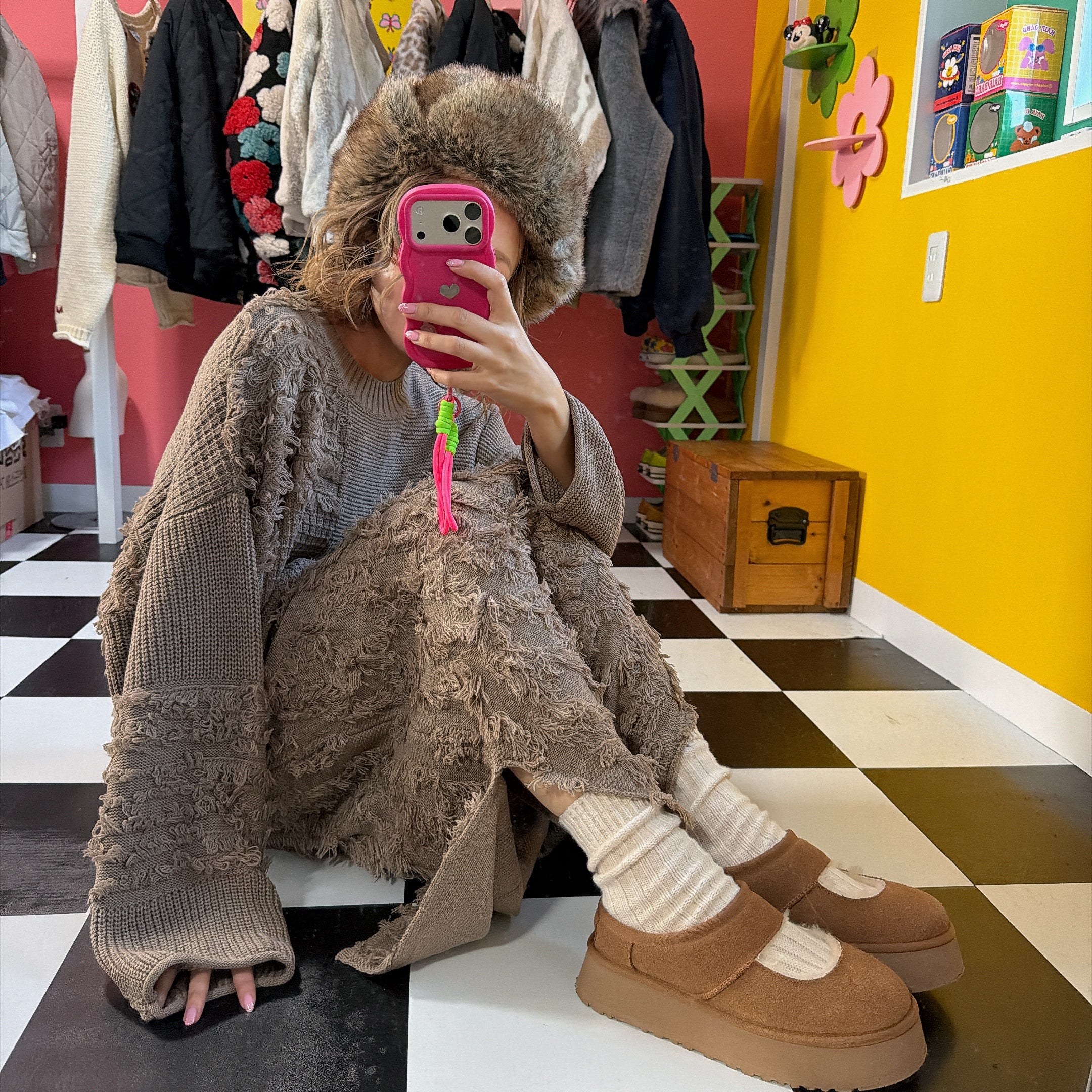 ※予約※セットアップ可能 フリンジMOKEニット&スカート 1月下旬ごろの出荷予定