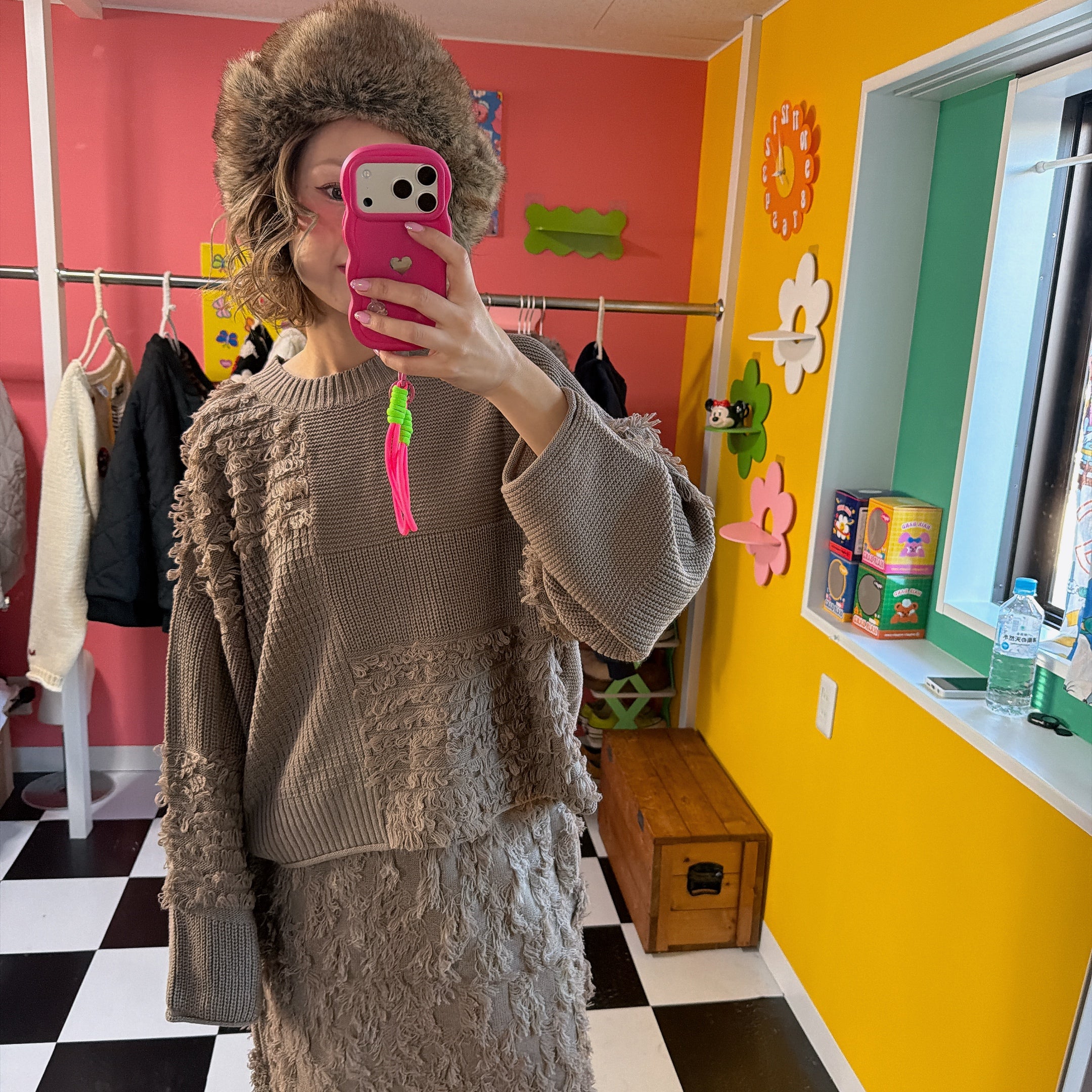 ※予約※セットアップ可能 フリンジMOKEニット&スカート 1月下旬ごろの出荷予定