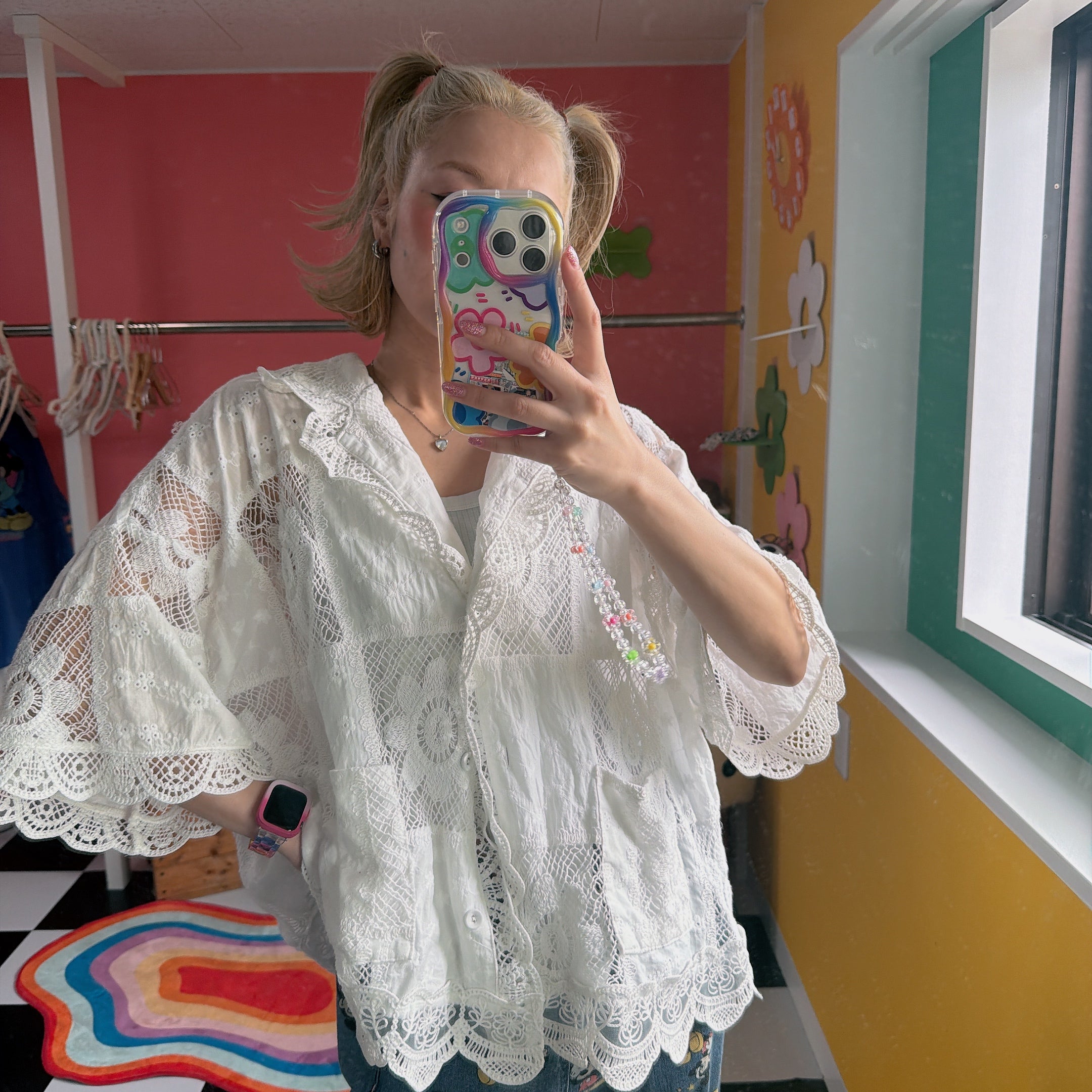 ※予約※ クロシェ編みフラワーシャツ 6月下旬頃の発送予定