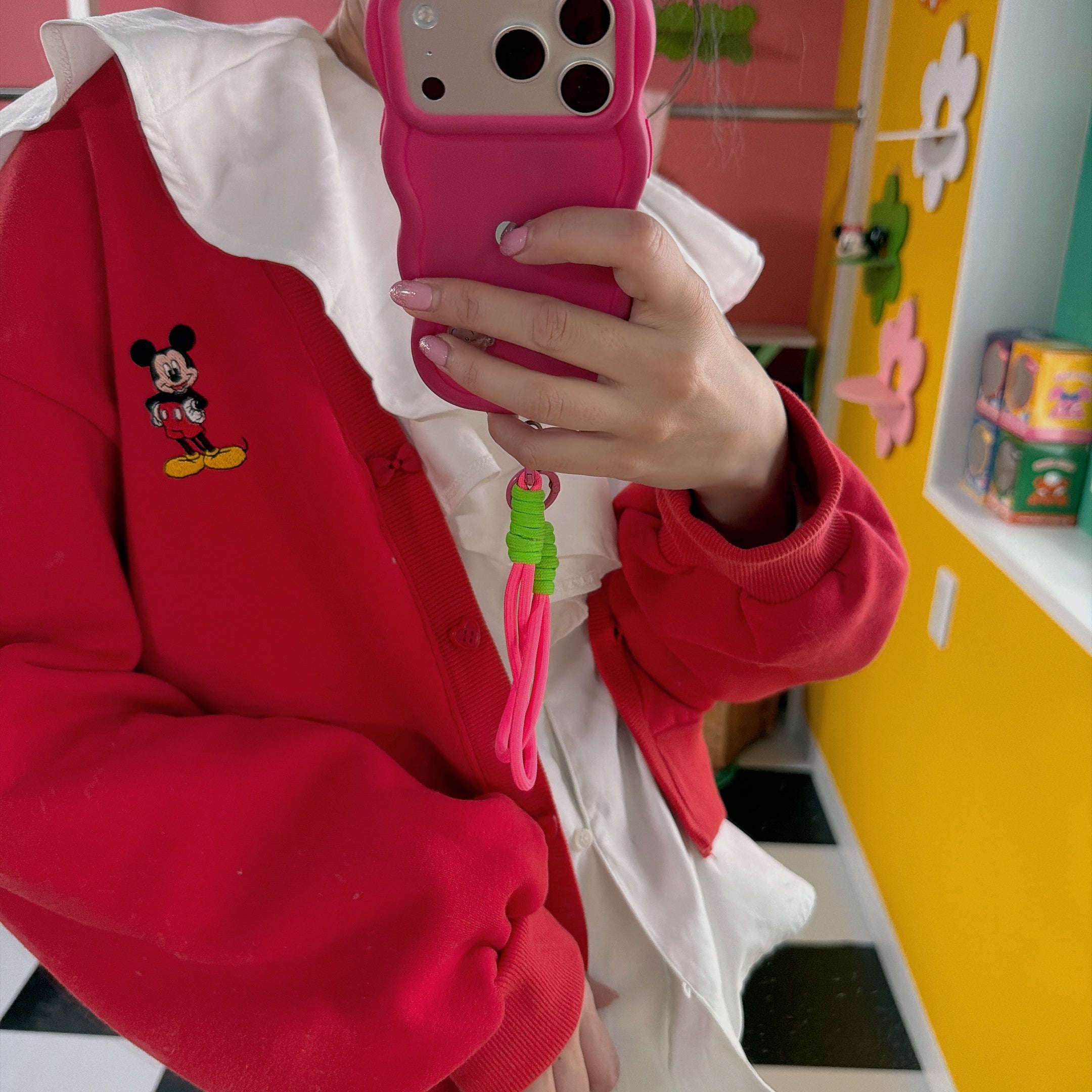 ※予約※2色 リボンボタン♡ミッキー刺繍カーディガン 2月上旬出荷予定