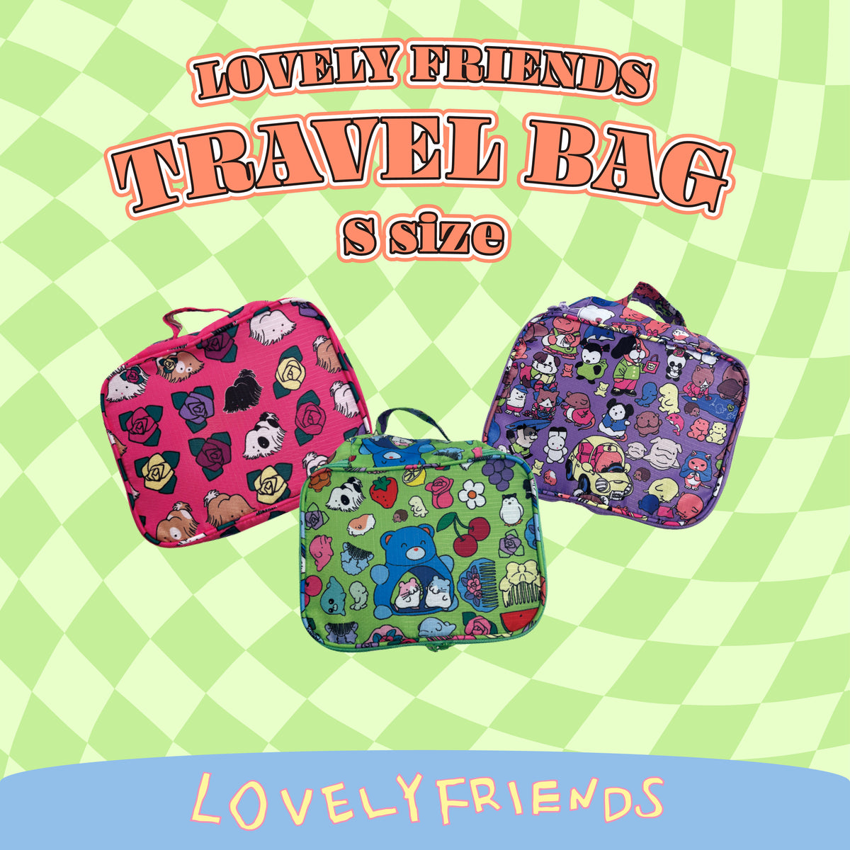 *Pre-order* 3 Types LOVELY FRIENDS Travel Bag S - Estimated delivery dates are listed on the product page.