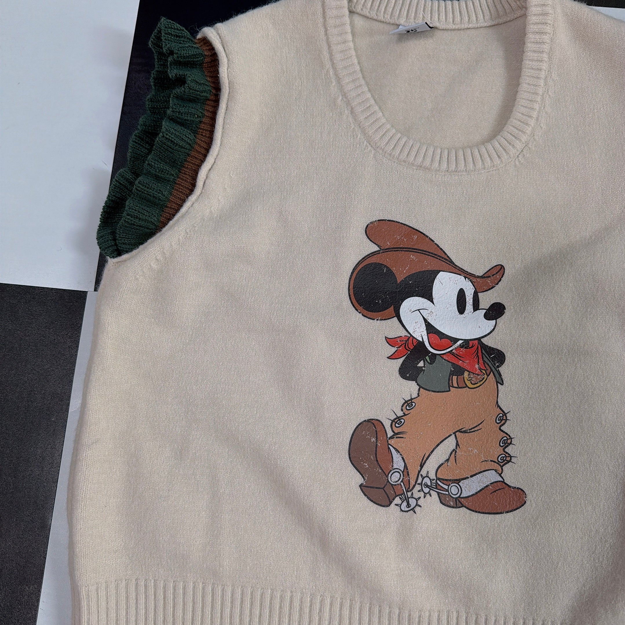*Pre-order* 3 colors of Mickey Mouse asymmetrical knit vest. Scheduled to ship from late January to early February.