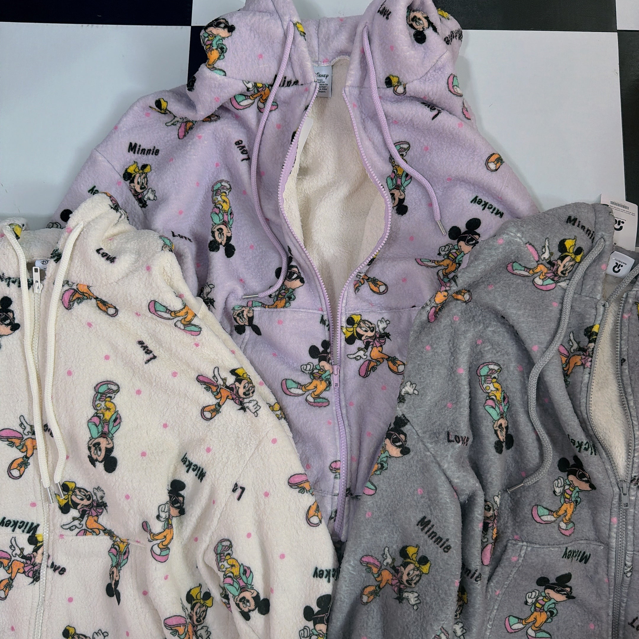 *Pre-order* 3-color Mickey and Friends fluffy hoodie. Scheduled to ship late January to early February.