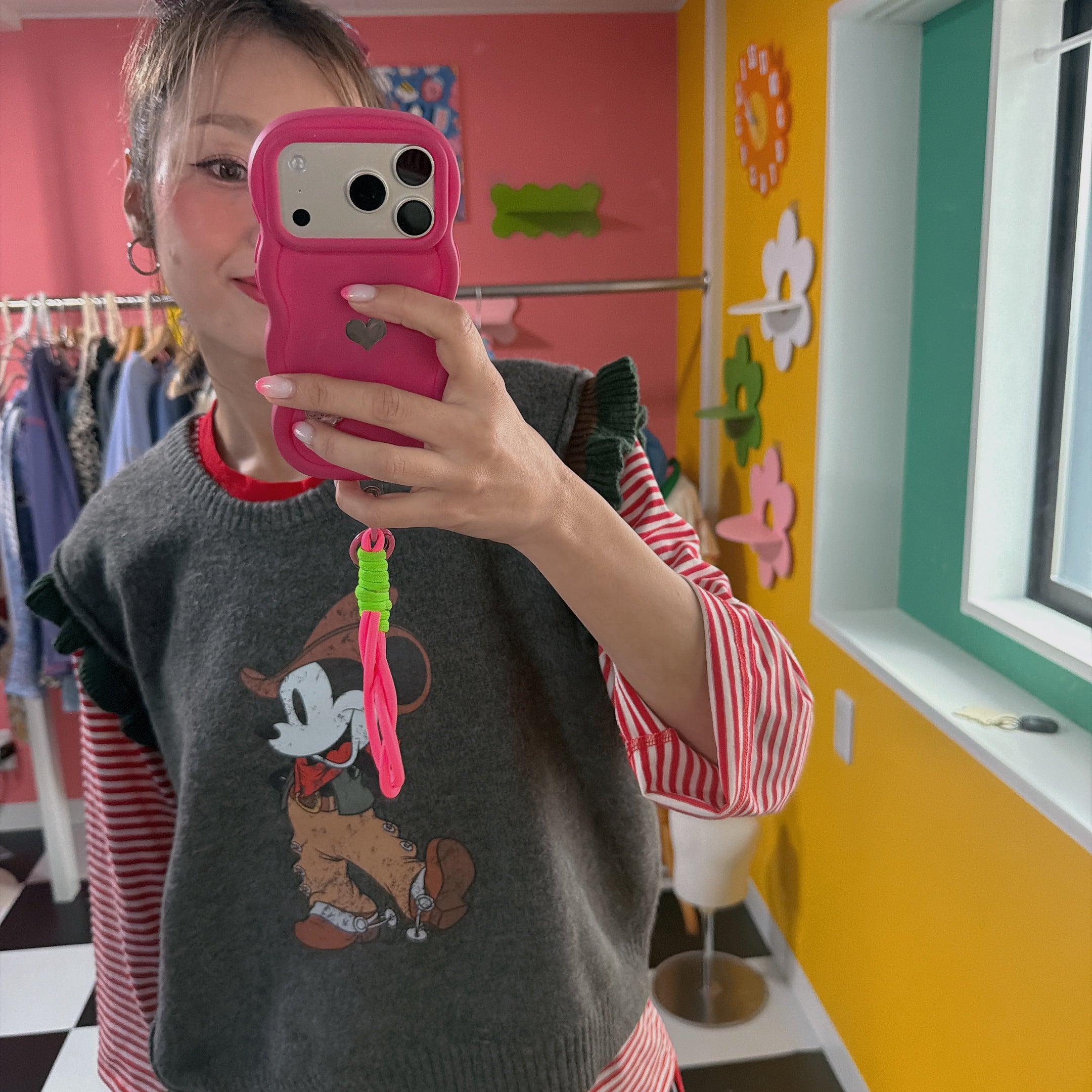 *Pre-order* 3 colors of Mickey Mouse asymmetrical knit vest. Scheduled to ship from late January to early February.