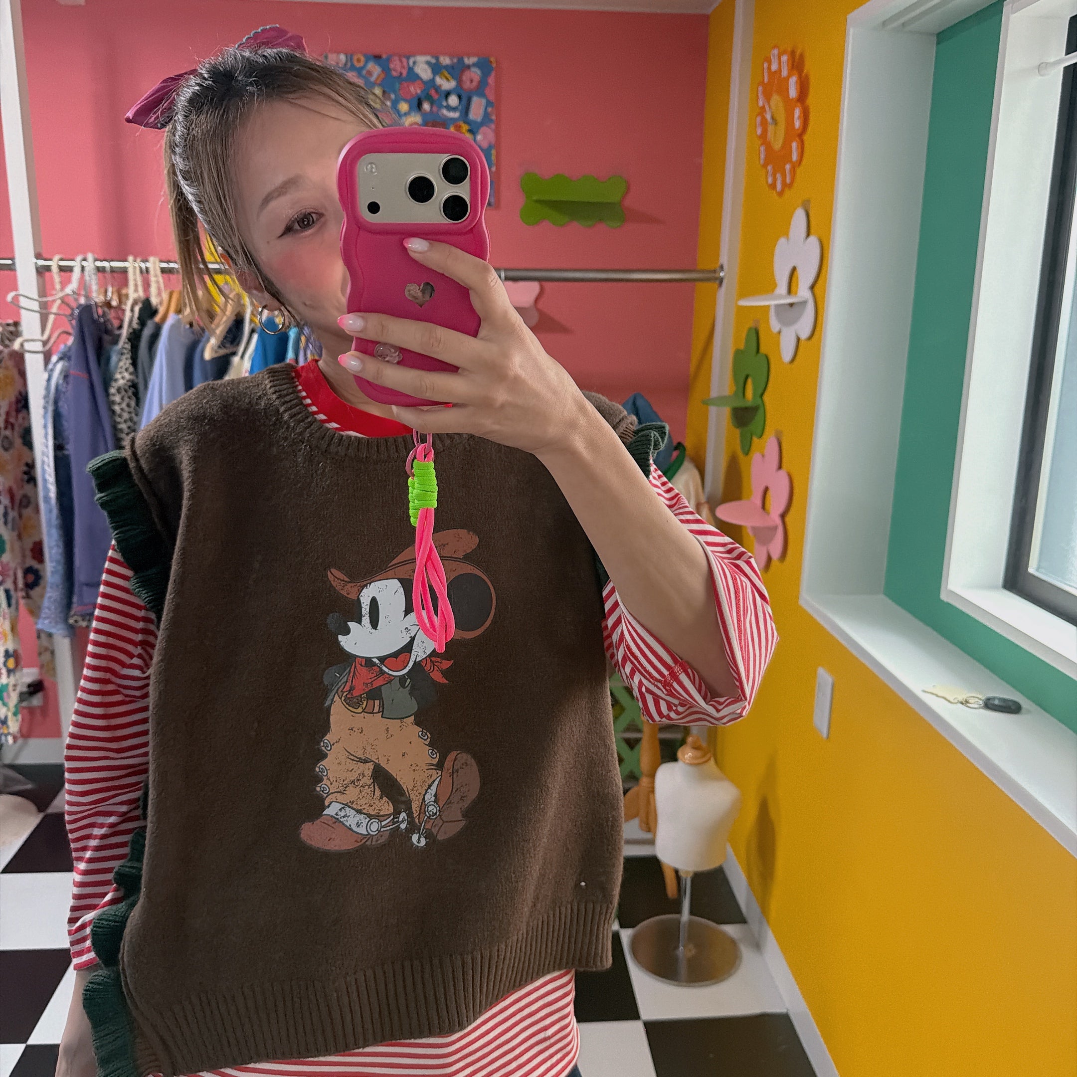 *Pre-order* 3 colors of Mickey Mouse asymmetrical knit vest. Scheduled to ship from late January to early February.