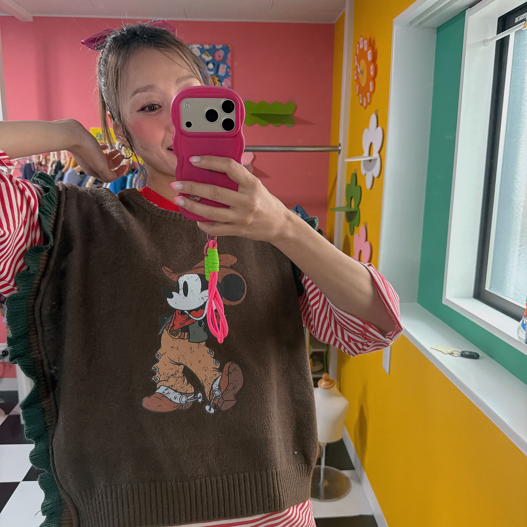 *Pre-order* 3 colors of Mickey Mouse asymmetrical knit vest. Scheduled to ship from late January to early February.