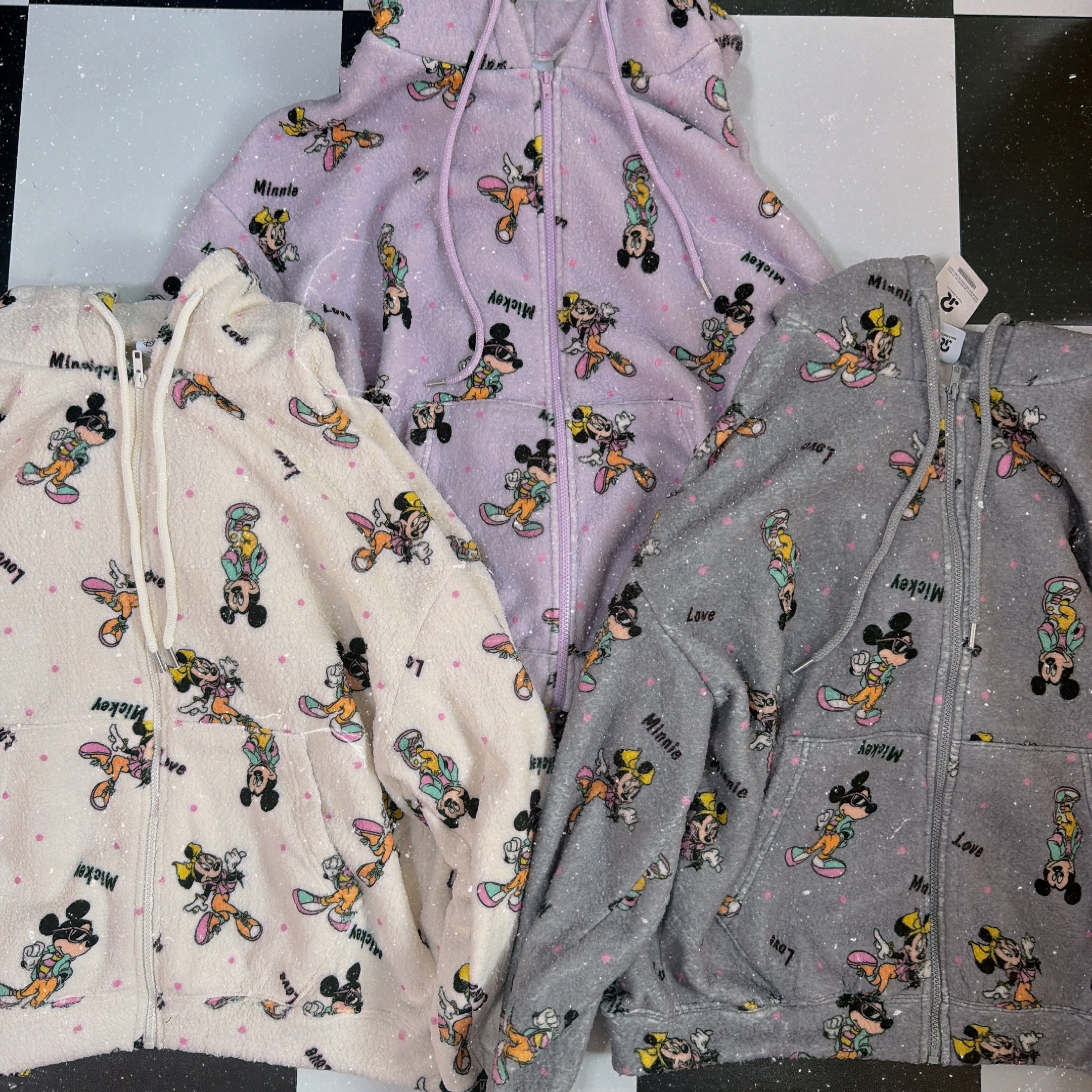 *Pre-order* 3-color Mickey and Friends fluffy hoodie. Scheduled to ship late January to early February.