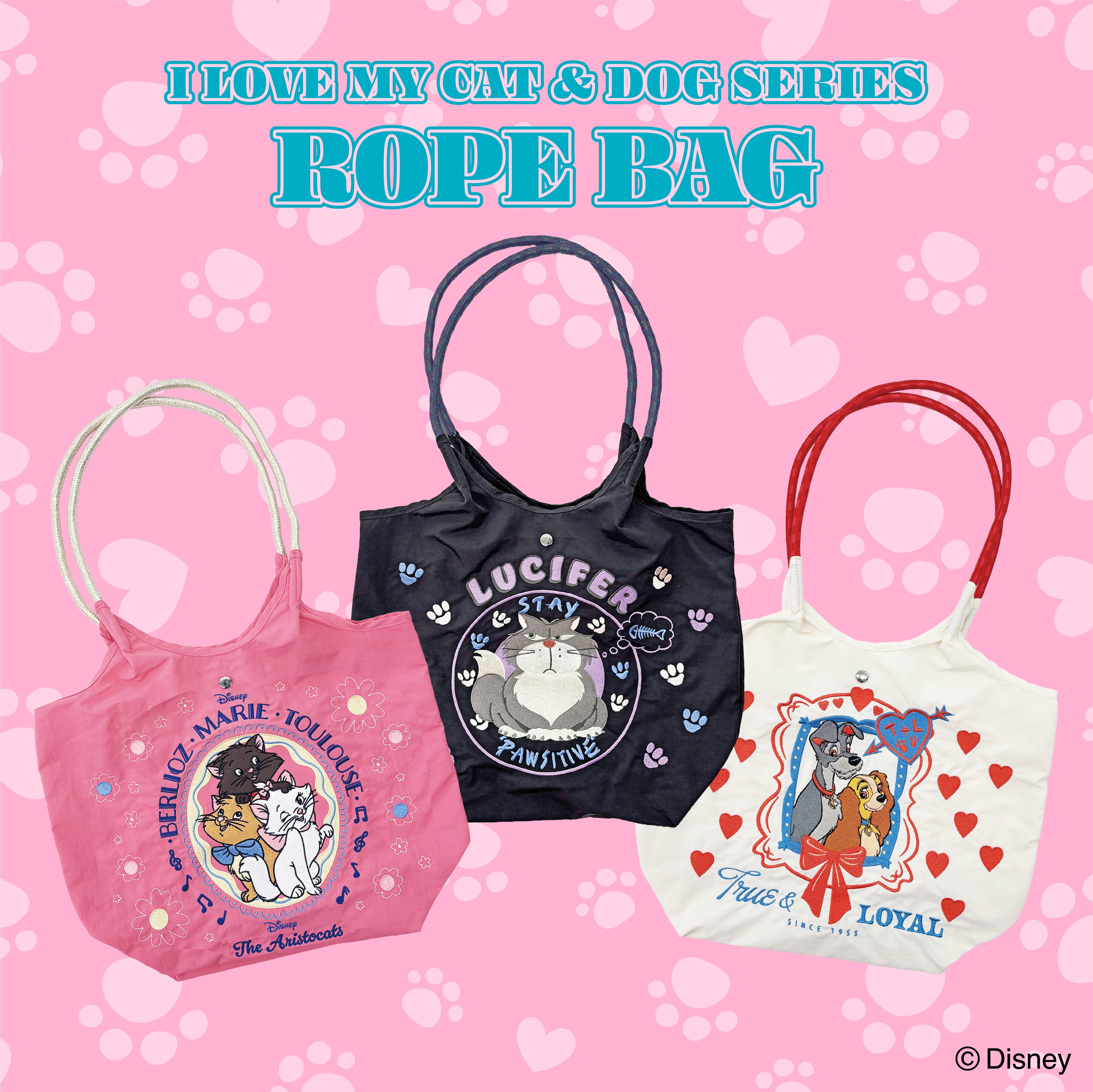 ※予約※ 3種類 DISNEY 犬猫シリーズ 全刺繍ロープバック 5月下旬~6月上旬の発送予定