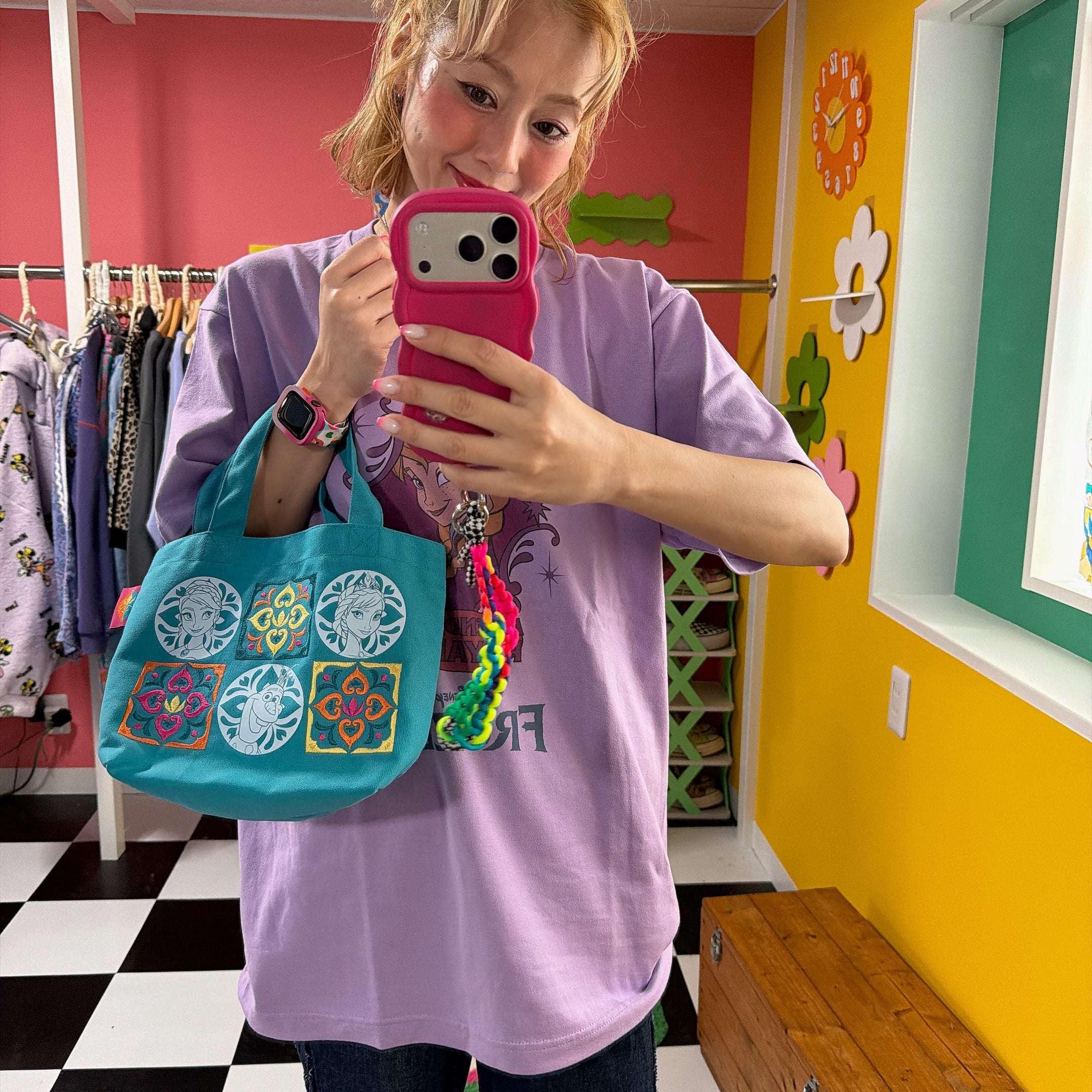 ※2026SS Pre-order※ Frozen Nordic Flower Series Color Embroidered Tote Bag Scheduled to ship in April