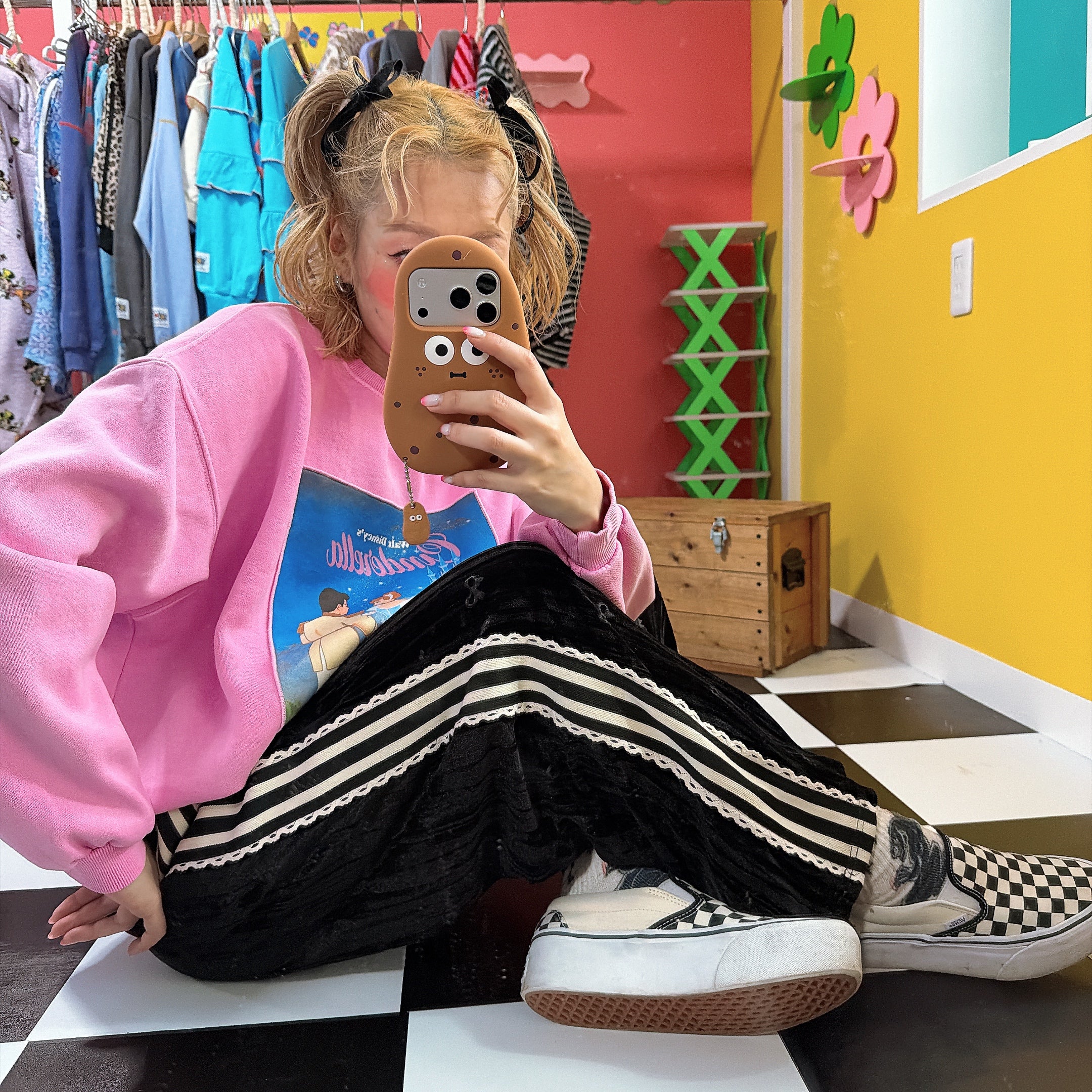 ※予約※2色 リボンベロアラインパンツ  1月中の出荷予定