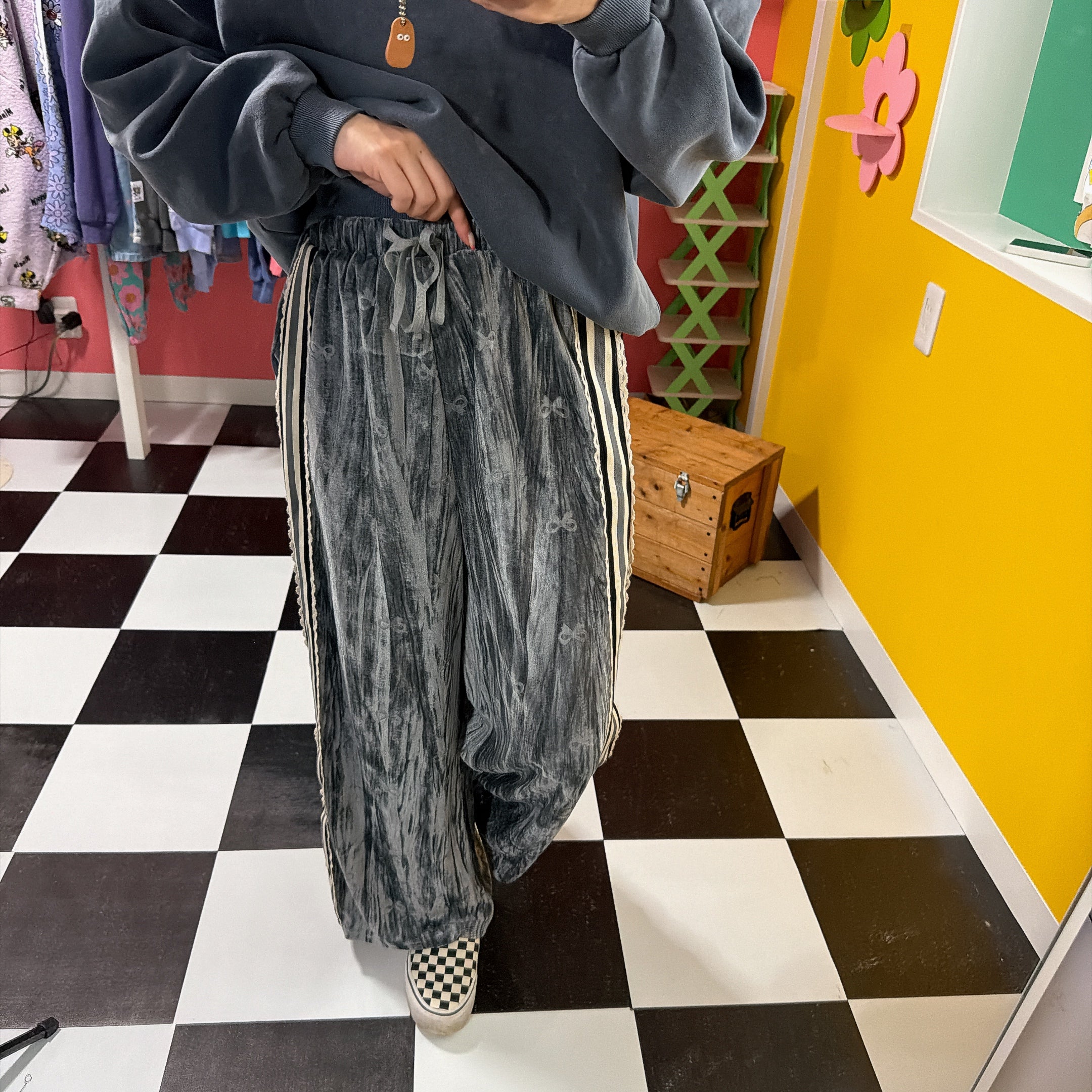 ※予約※2色 リボンベロアラインパンツ  1月中の出荷予定