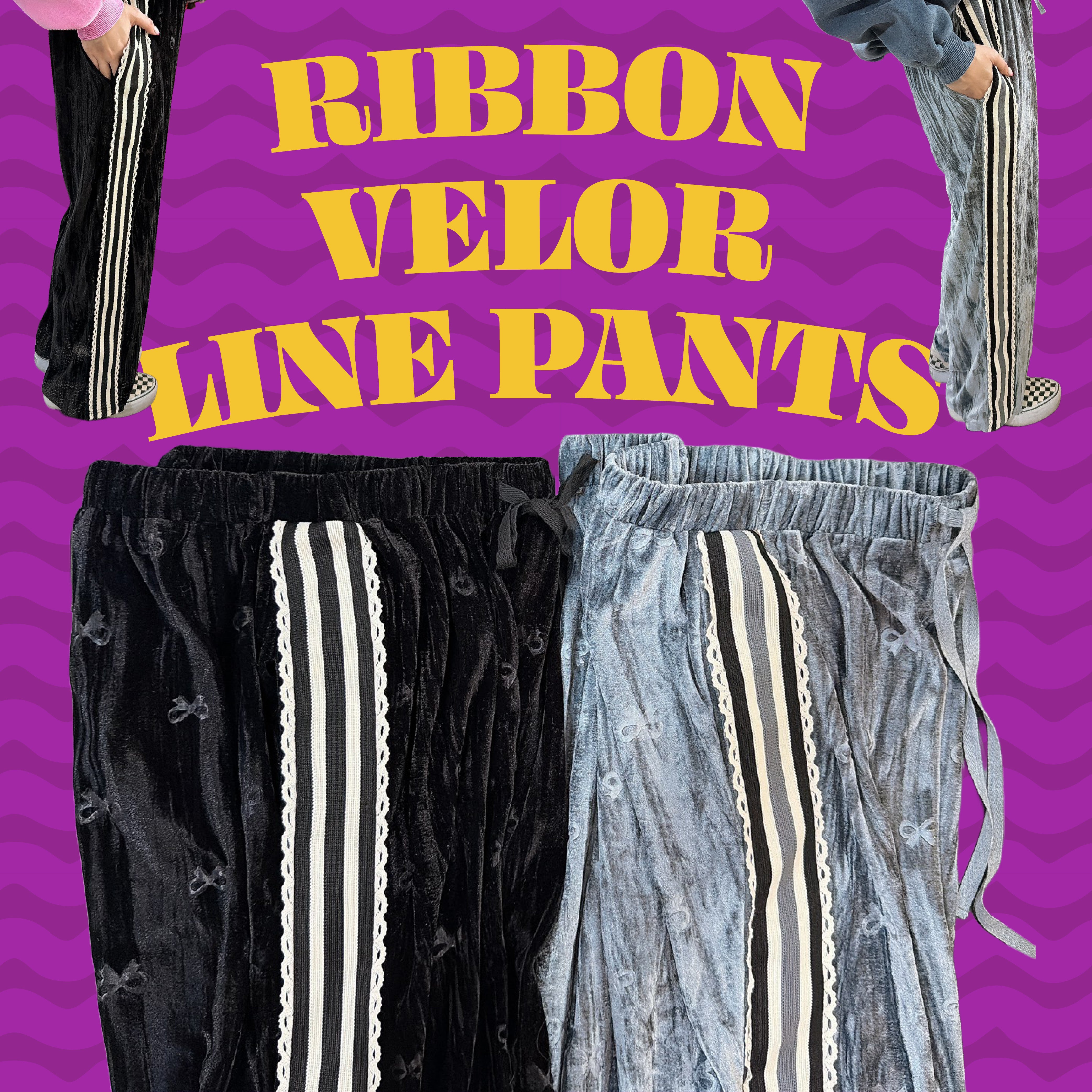 ※予約※2色 リボンベロアラインパンツ  1月中の出荷予定