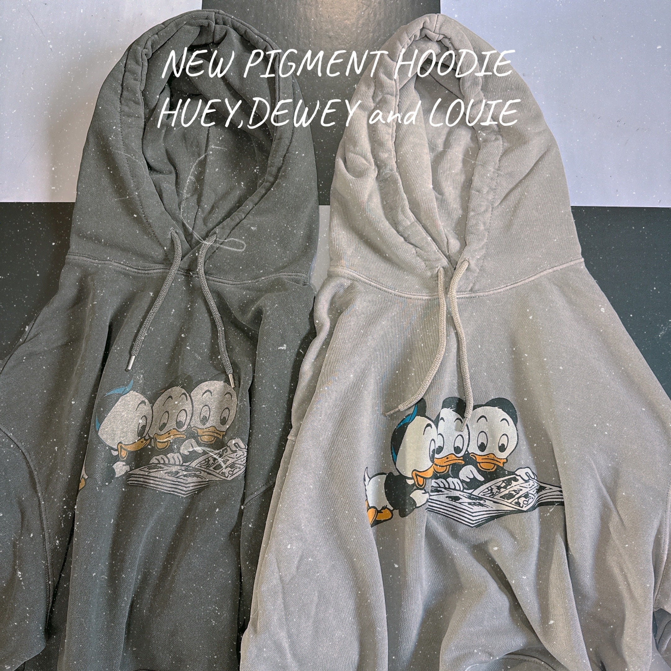 Available now: 2 types of Huey Dewy Louie Pigment Hoodies