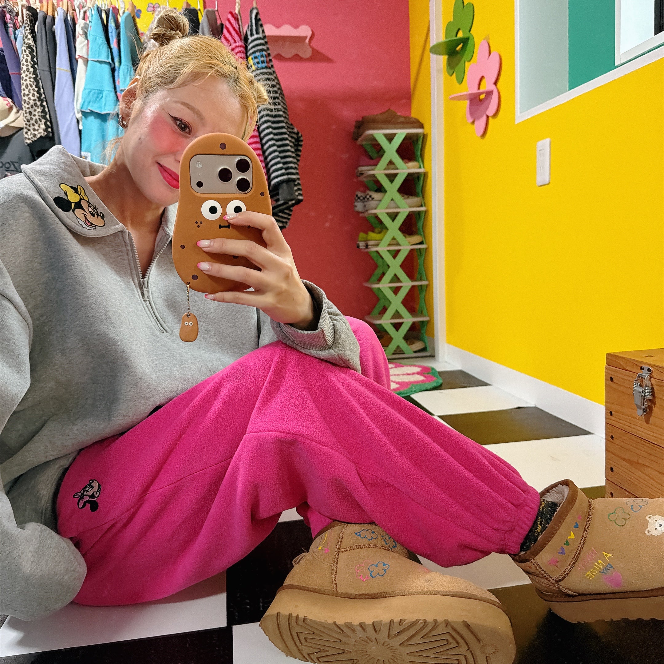 ※予約※6色 ミニーワッペンフリースパンツ  2月中の出荷予定