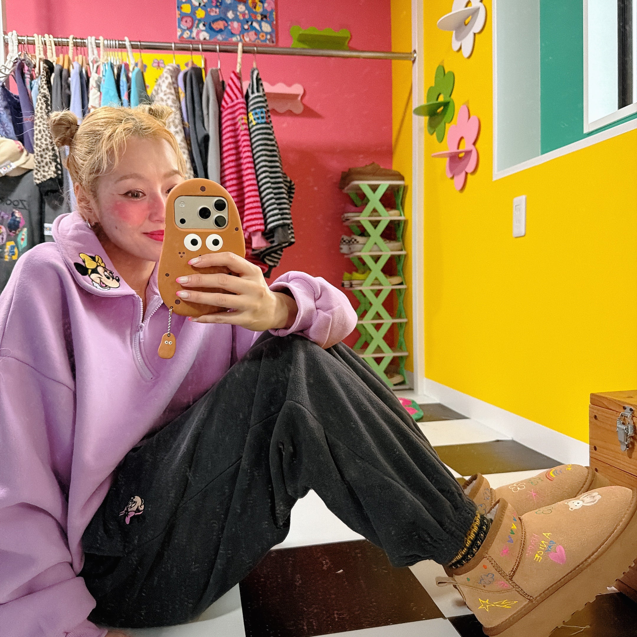 ※予約※6色 ミニーワッペンフリースパンツ  2月中の出荷予定