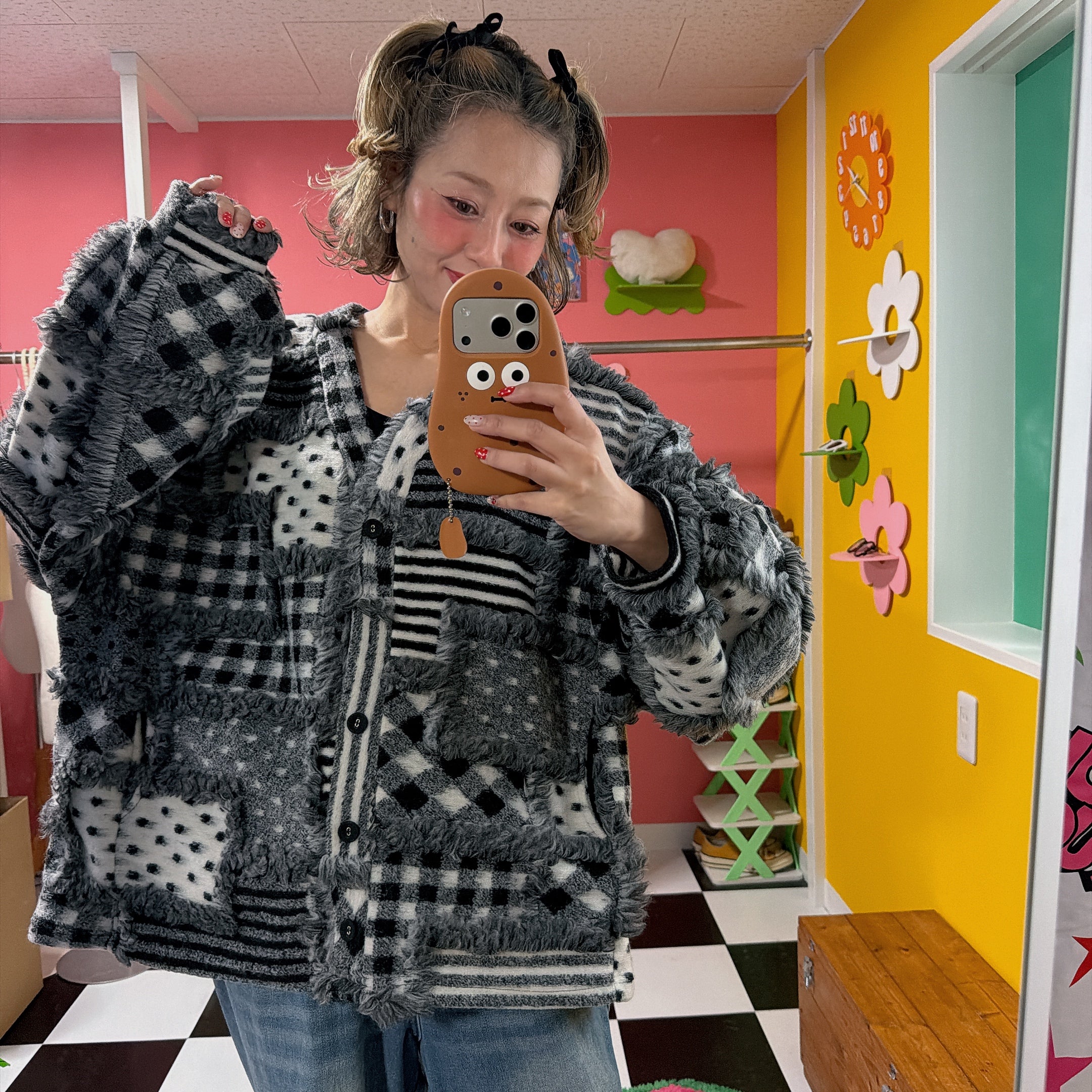 ※予約※ドット切り替えカーディガン 2月下旬ごろの出荷予定