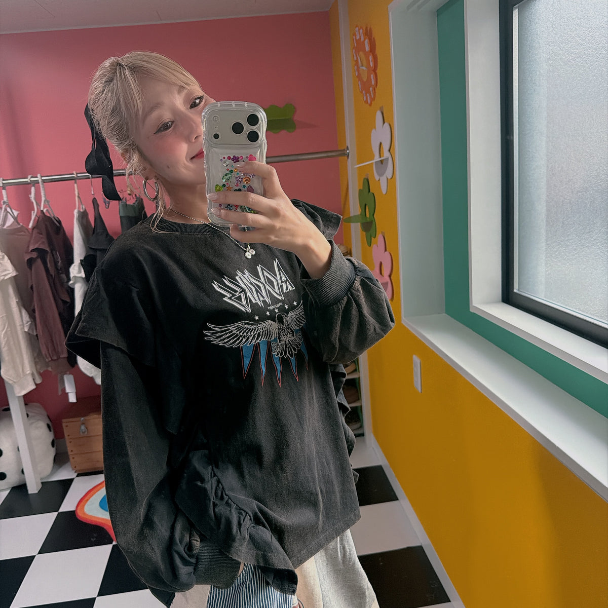 ※予約※ 3色 イーグルプリント ROCKSロゴ フリルロンT 納期目安は商品ページに記載