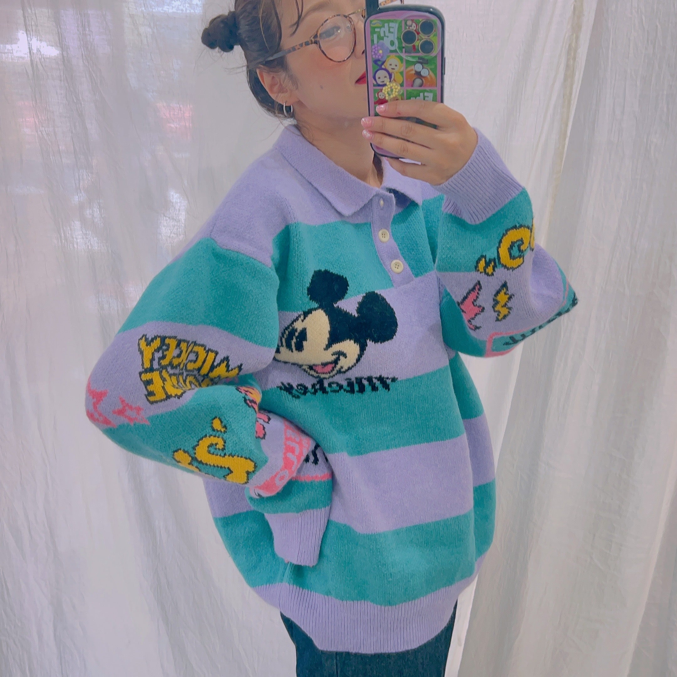 A very popular item♡ Only the purple one is back in stock again and again! Mickey striped knit. Delivery from the end of July to early August.