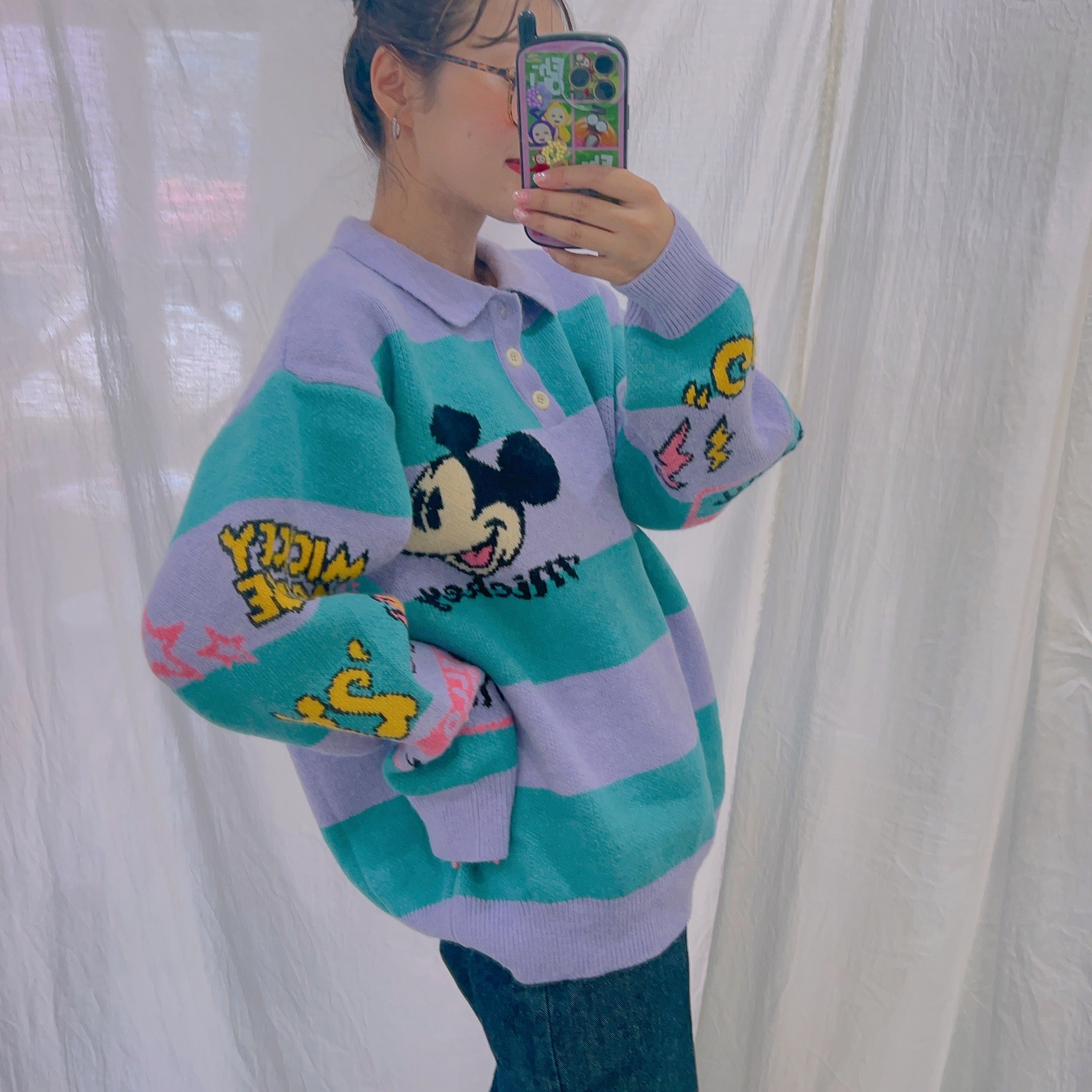 A very popular item♡ Only the purple one is back in stock again and again! Mickey striped knit. Delivery from the end of July to early August.