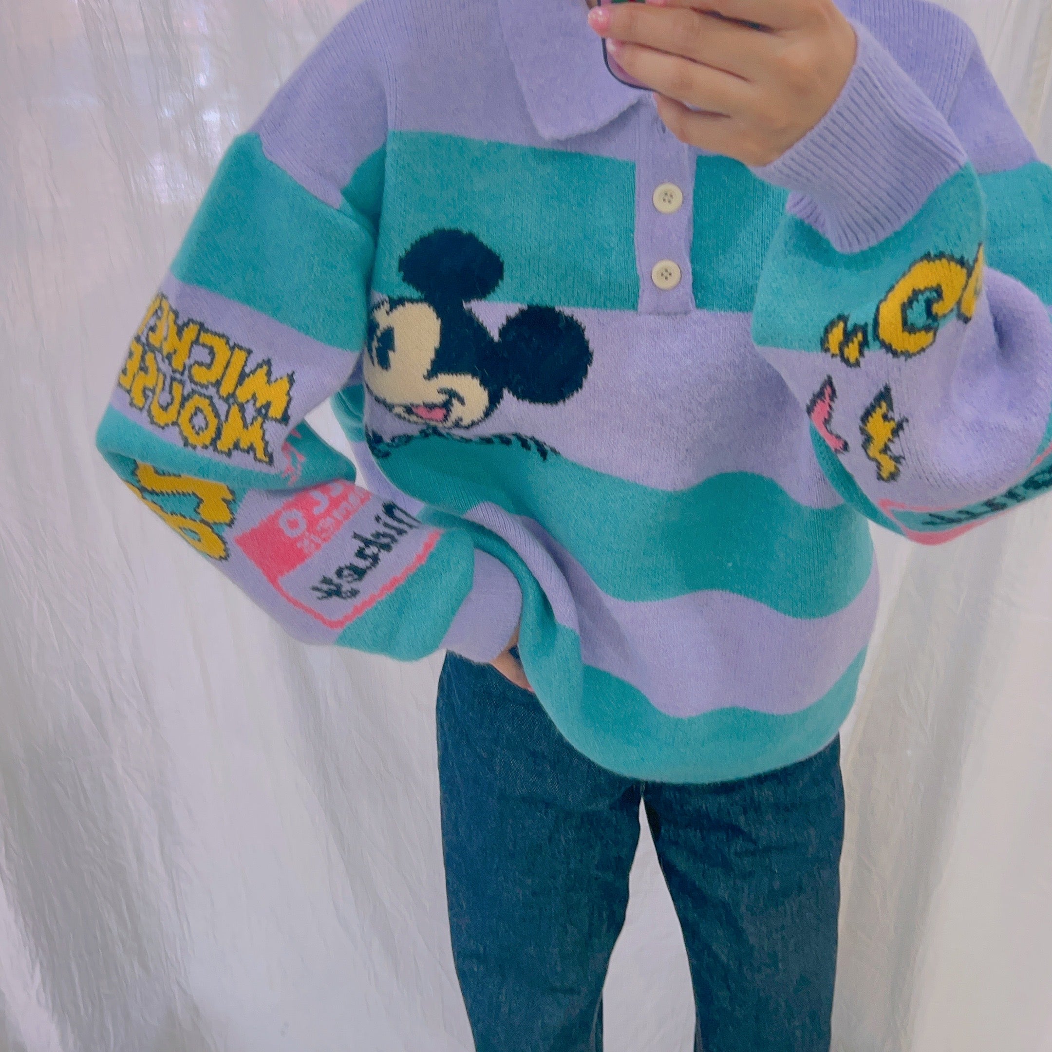 A very popular item♡ Only the purple one is back in stock again and again! Mickey striped knit. Delivery from the end of July to early August.